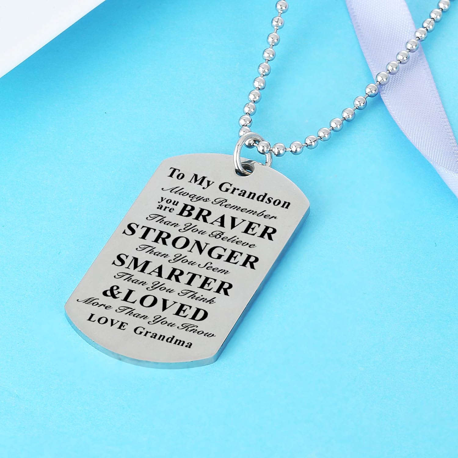 Nimteve Inspirational Necklace Stainless Steel Dog Tag Always Remember You are Braver to My Granddaughter Grandson Gifts from Grandma Grandpa