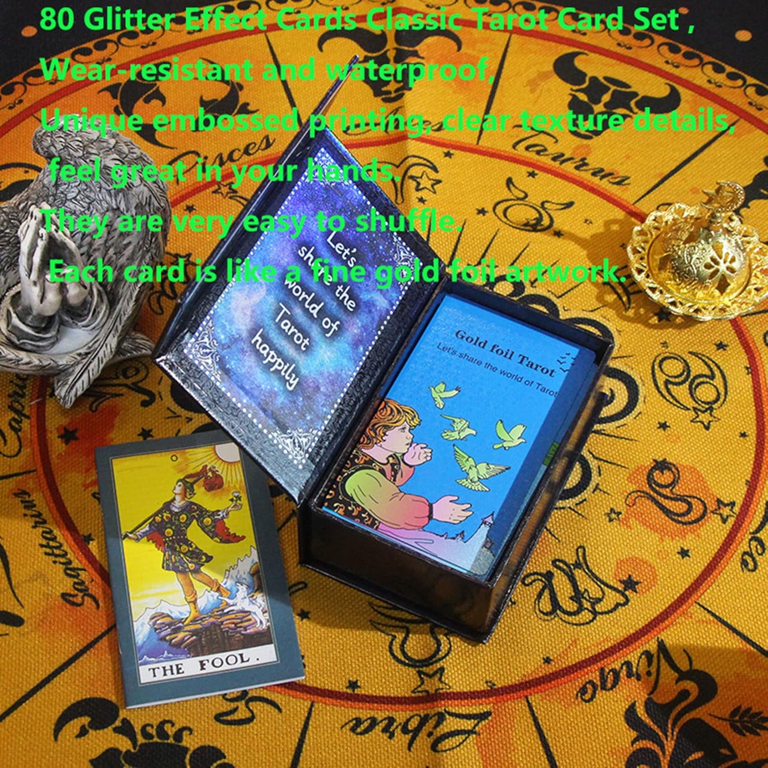 Tarot Cards Deck, with Guidebook Divination Discoloration Water Proof Cards, Fortune Telling Game Set for Family Reunion Beginners Expert Readers for Christmas Birthday, A