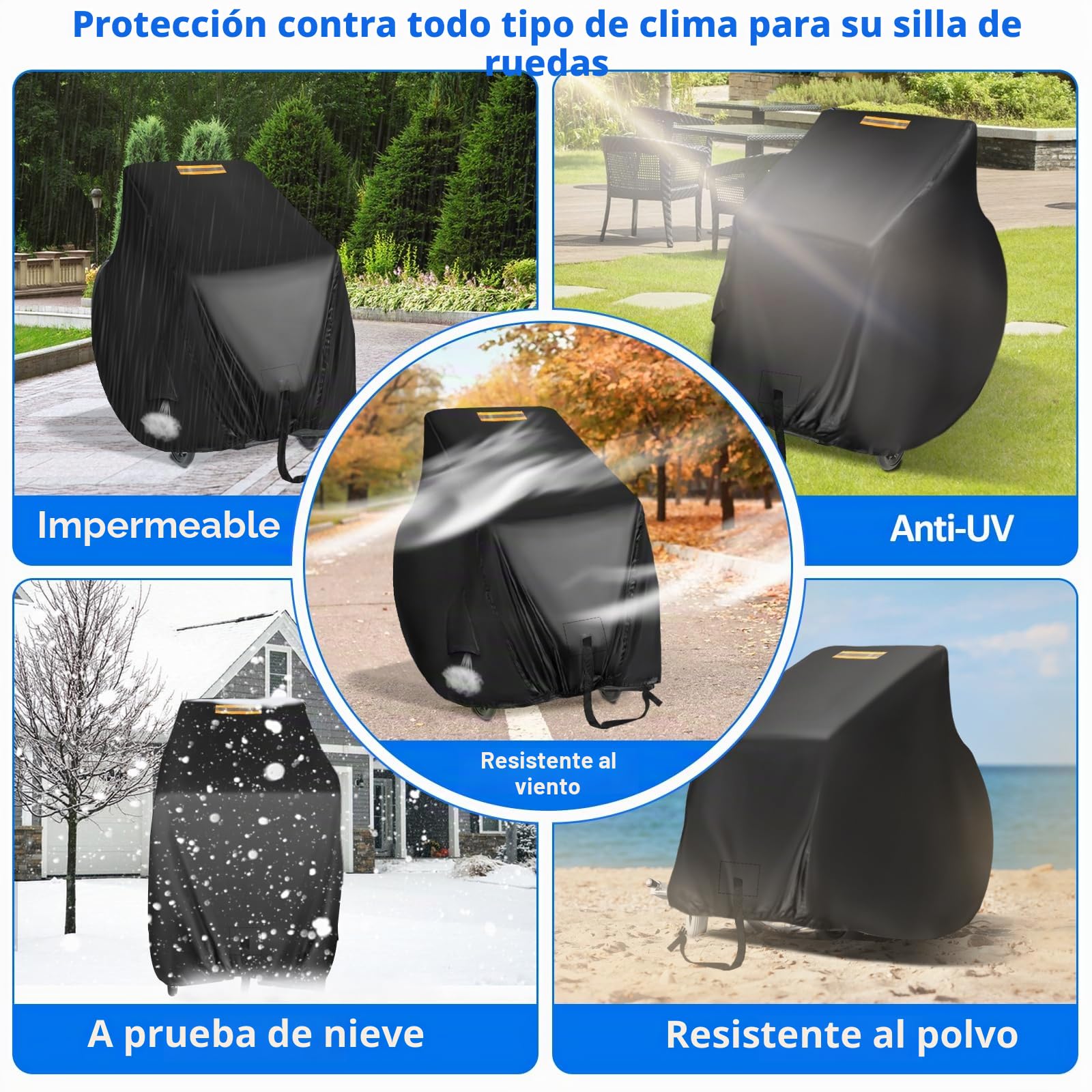 Funda resistente para silla de ruedas 420D con ventilación de aire, tira impermeable, mango reflectante, funda para sillas de ruedas manuales y eléctricas, scooters de movilidad