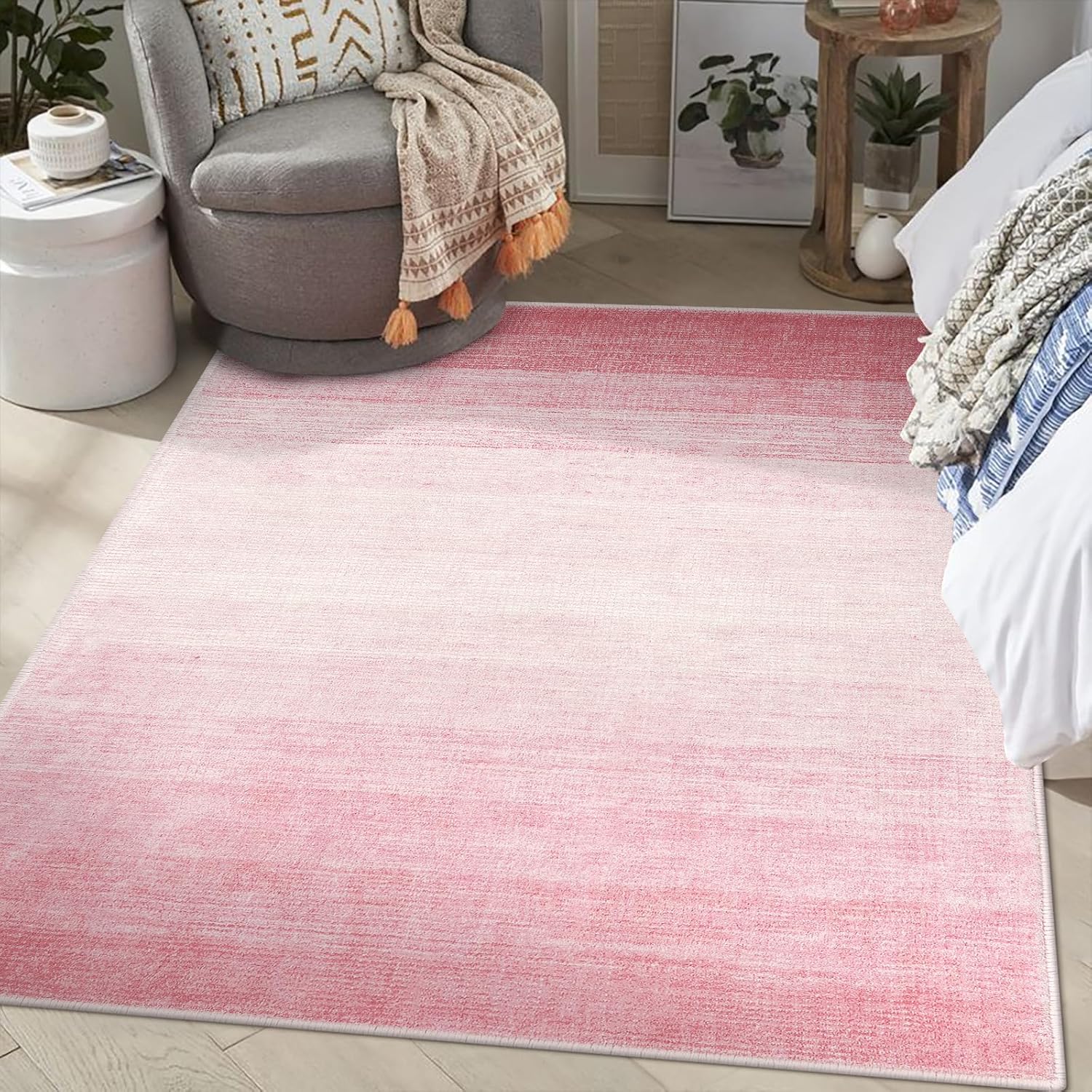 Lanffia Modern Ombre Pink Rugs for Living Room,4x6 Washable