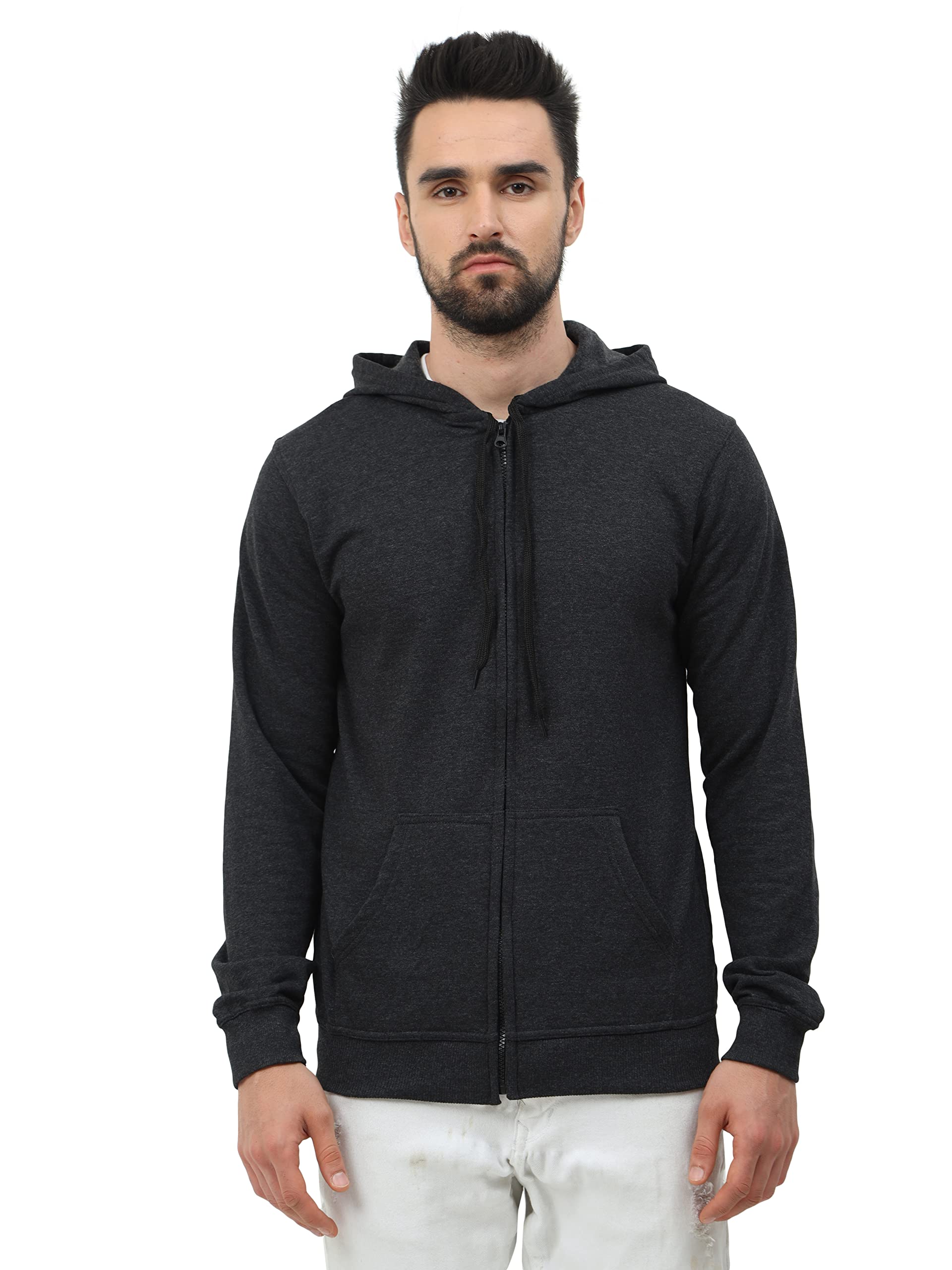 wafaa Men's Cotton Plain Hooded Neck Full Zipper Sweatshirt Hoodies with Kangaroo Pocket-picture-33