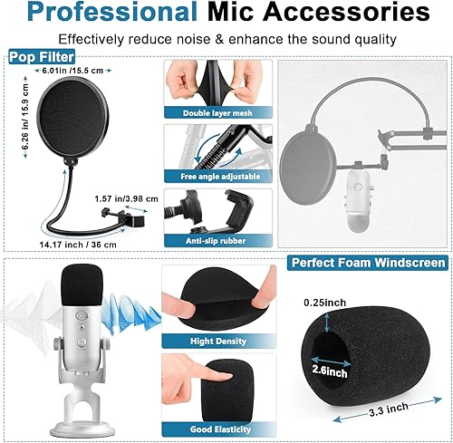 Miniatura 5 de Soporte de micrófono para Blue Yeti Soporte de escritorio con brazo de micrófono mejorado para Hyperx Quadcast Blue Yeti Pro X Snowball con soporte