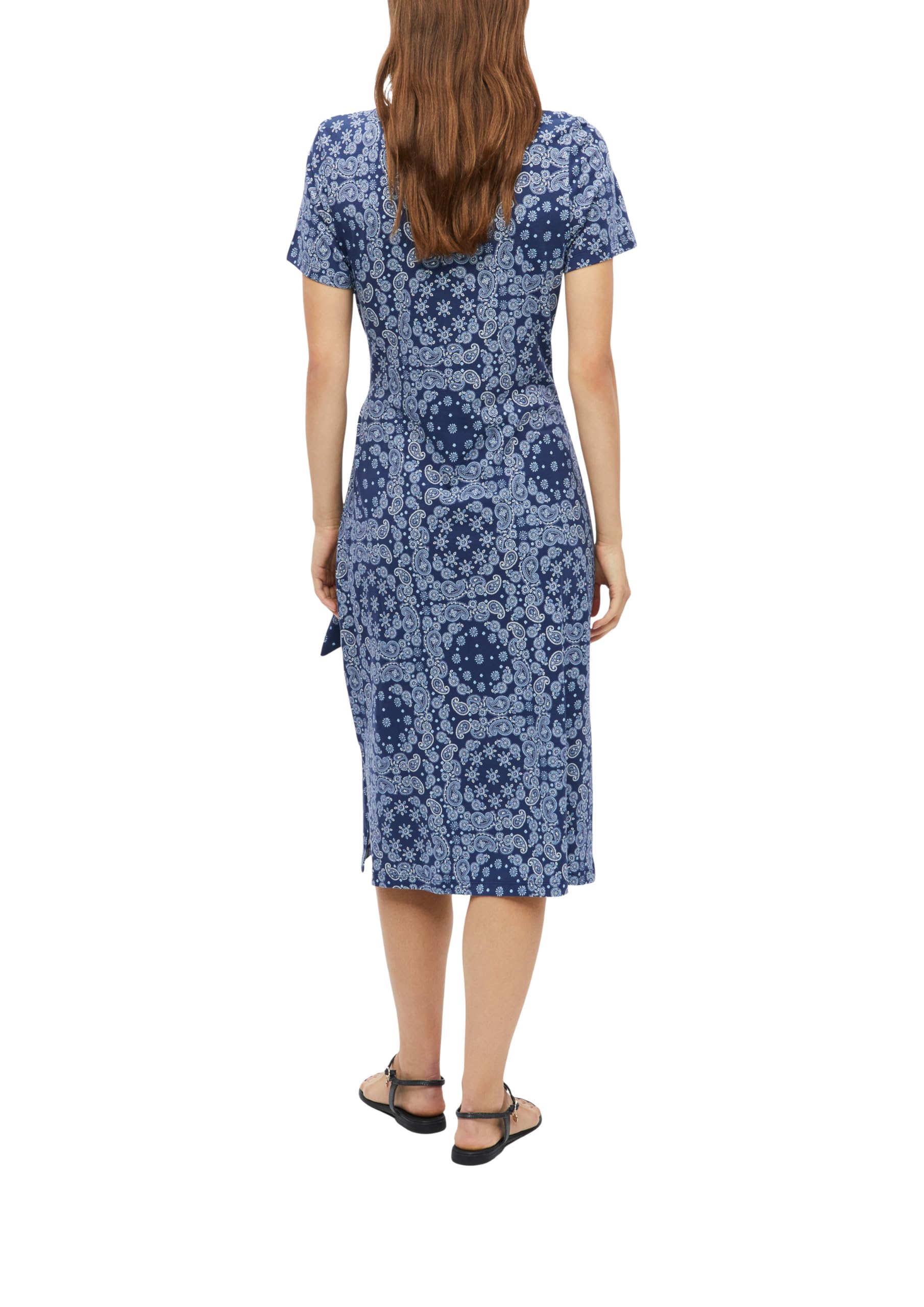 s.Oliver Damen Midi-Kleid – Regular Fit, Jersey, All-Over-Print, Knotendetail