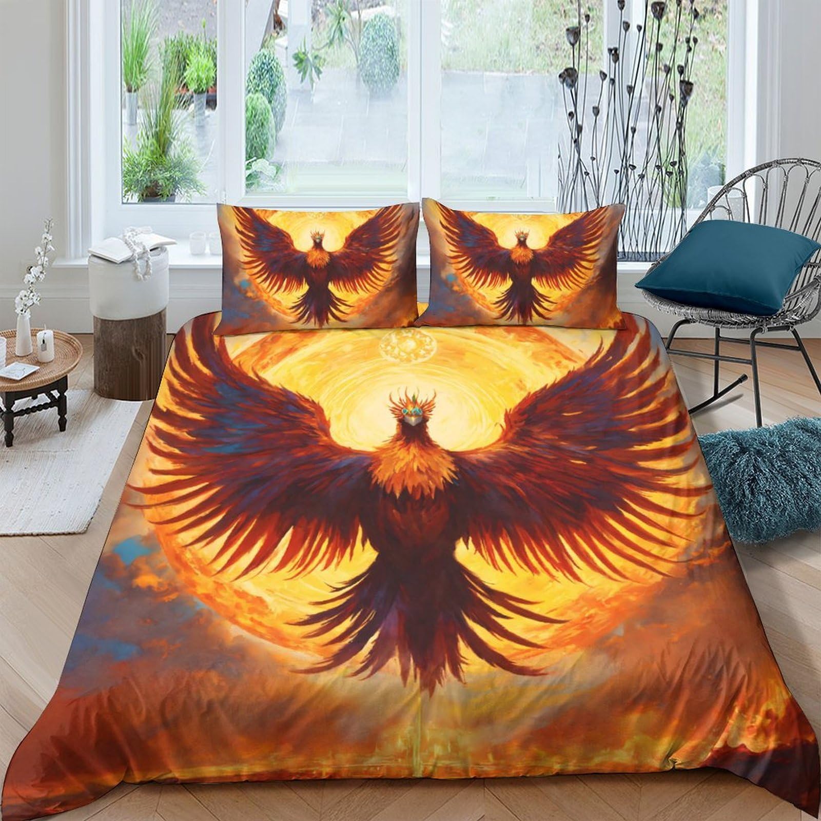 Ctjqhvkz Style-9 3D Printed Fiery Phoenix Fitted Sheet Microfiber Soft Breathable Flame Bird Mattress Cover For Bedroom Dorm Decor Single（135X200cm）