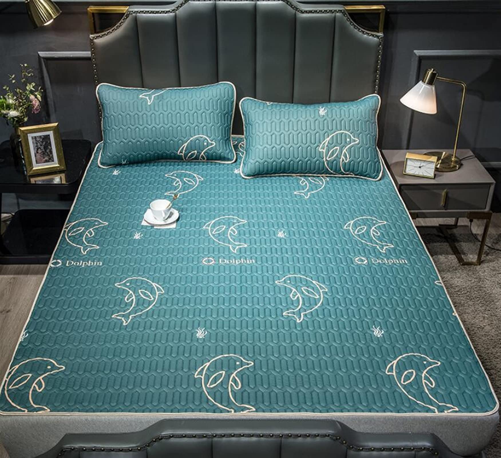 Matelas rafraîchissant en soie glacée Vert 150x200cm avec taies