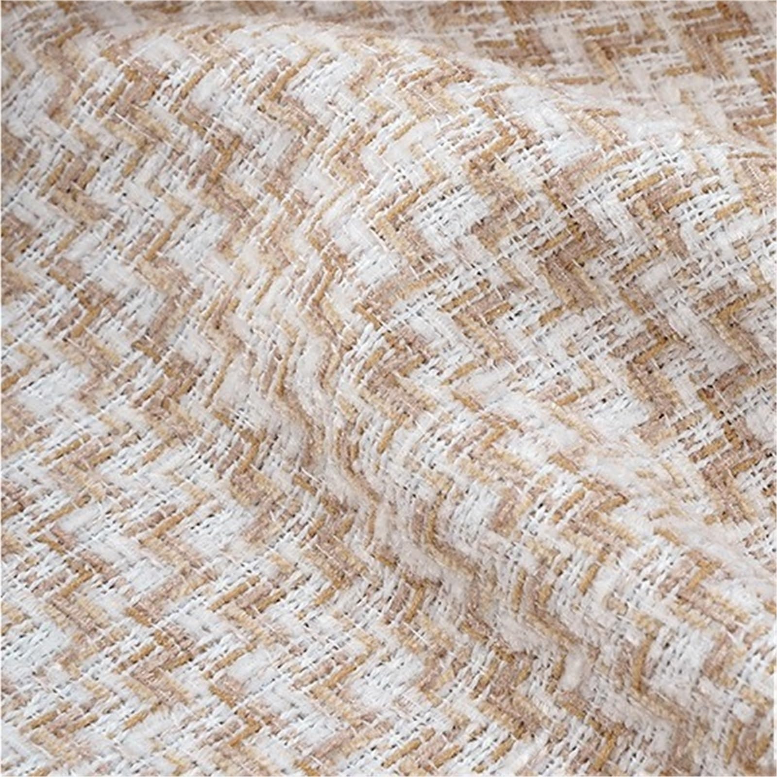 Tejido de Tweed, Tela de Mezcla de Chenilla y Tweed de poliéster, Multicolor, 1m x 153cm(Khaki)