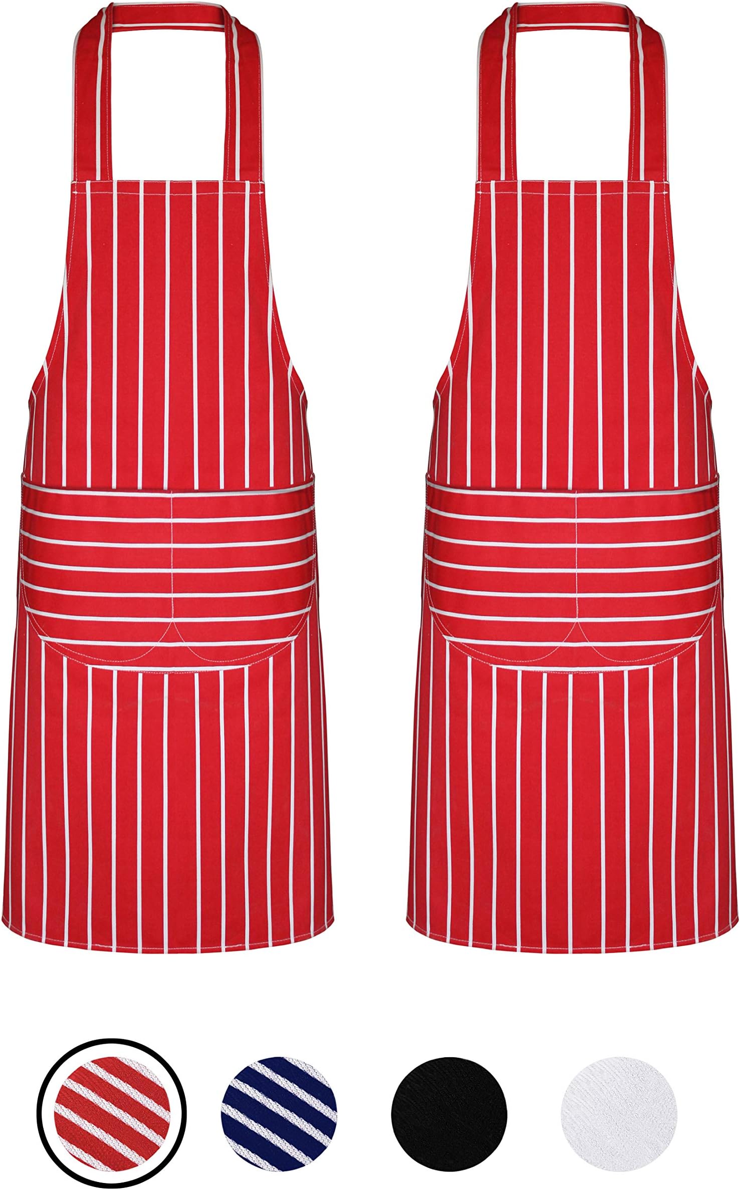 Pack of 2 Unisex Bib Aprons – 100% Combed Cotton - Professional Heavy Duty Grade – Thick Fabric Construction – Two Large Front Pockets’- Fade Resistant