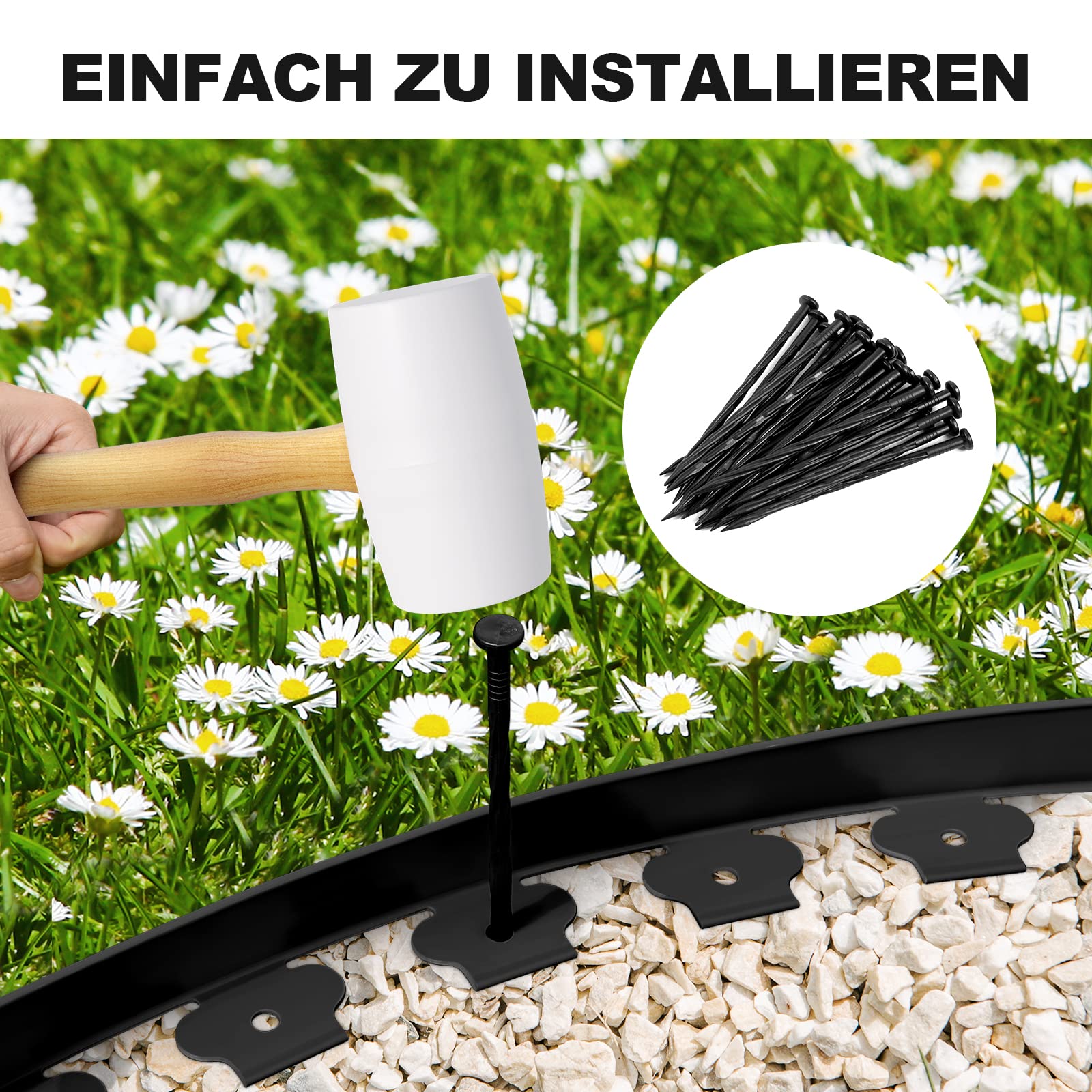 WOLTU Borde De Jardín De Plástico PE - 10m X 5cm, Flexible, Negro, Con 30 Clavijas, Delimitador Para Césped Y Parterres