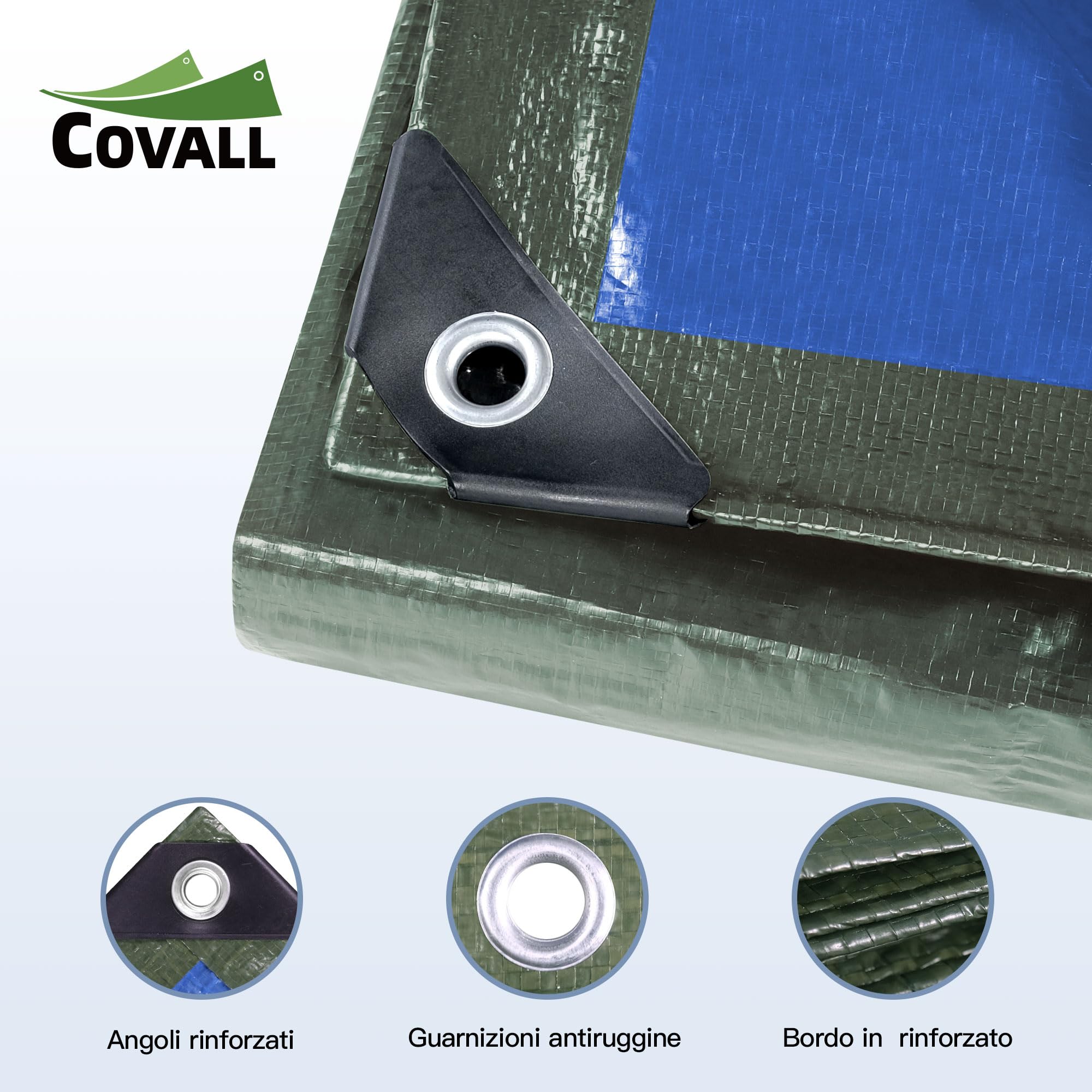 Telone blu 6x10m，75g/㎡ telo impermeabile esterno verde/blu,di plastica multifunzione anti-strappo UV con foro occhio coperchio,adatta per campeggio,giardino,legno,Copertina per furgone