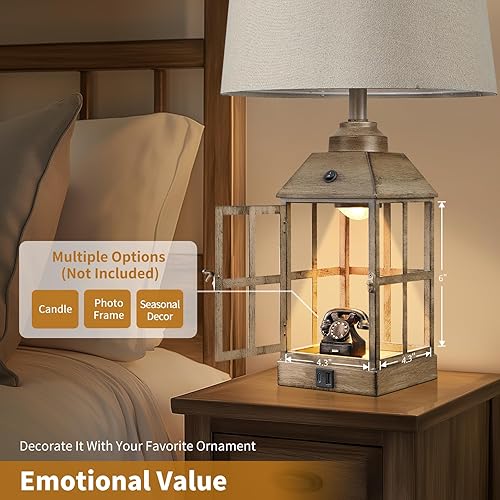 Miniatura 2 de Lámpara de mesa de granja de 25 pulgadas para sala de estar, juego de 2 lámparas de mesa con puerto USB y luz nocturna, lámpara de mesa rústica para