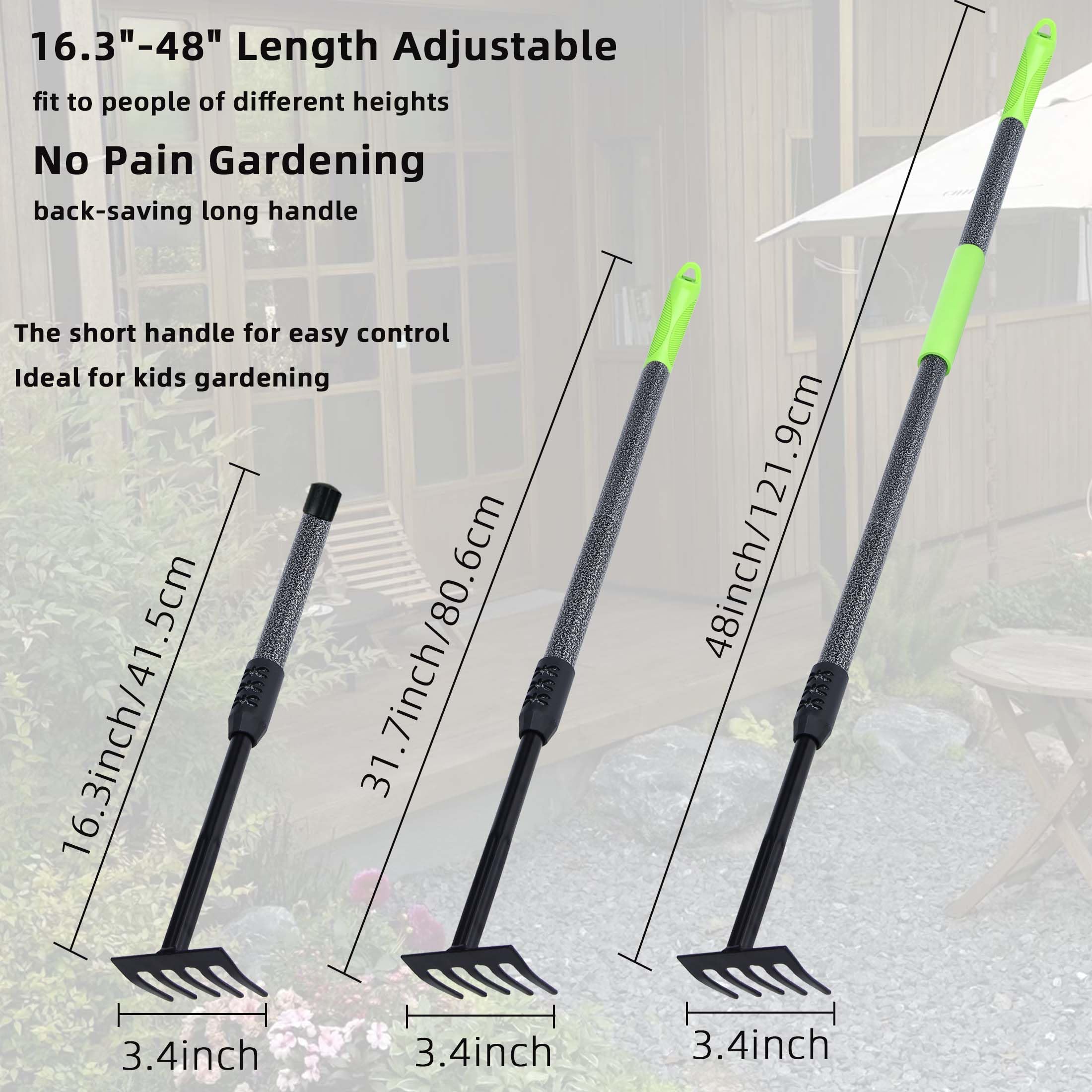 Hand Rake Garden Tool - Adjustable & Durable -3