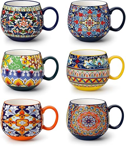 vancasso Juego de 6 tazas de café de cerámica de 16 onzas, tazas de café de porcelana para capuchino, café con leche, expreso, tazas de café