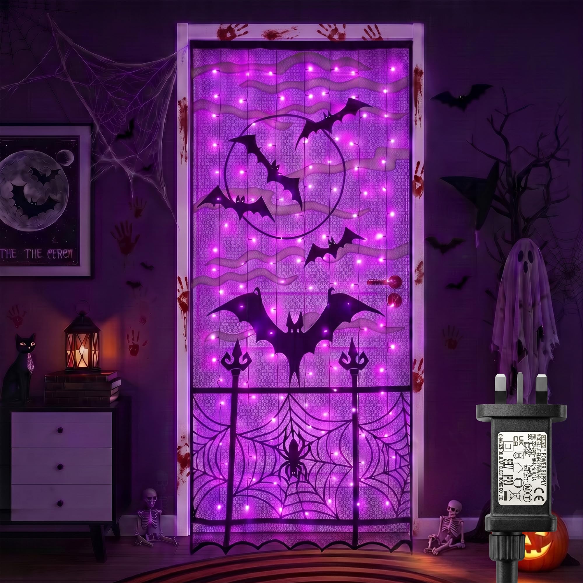 Halloween Decoration Lights Outdoor 2 * 1M 140 LED Purple Net String Lights