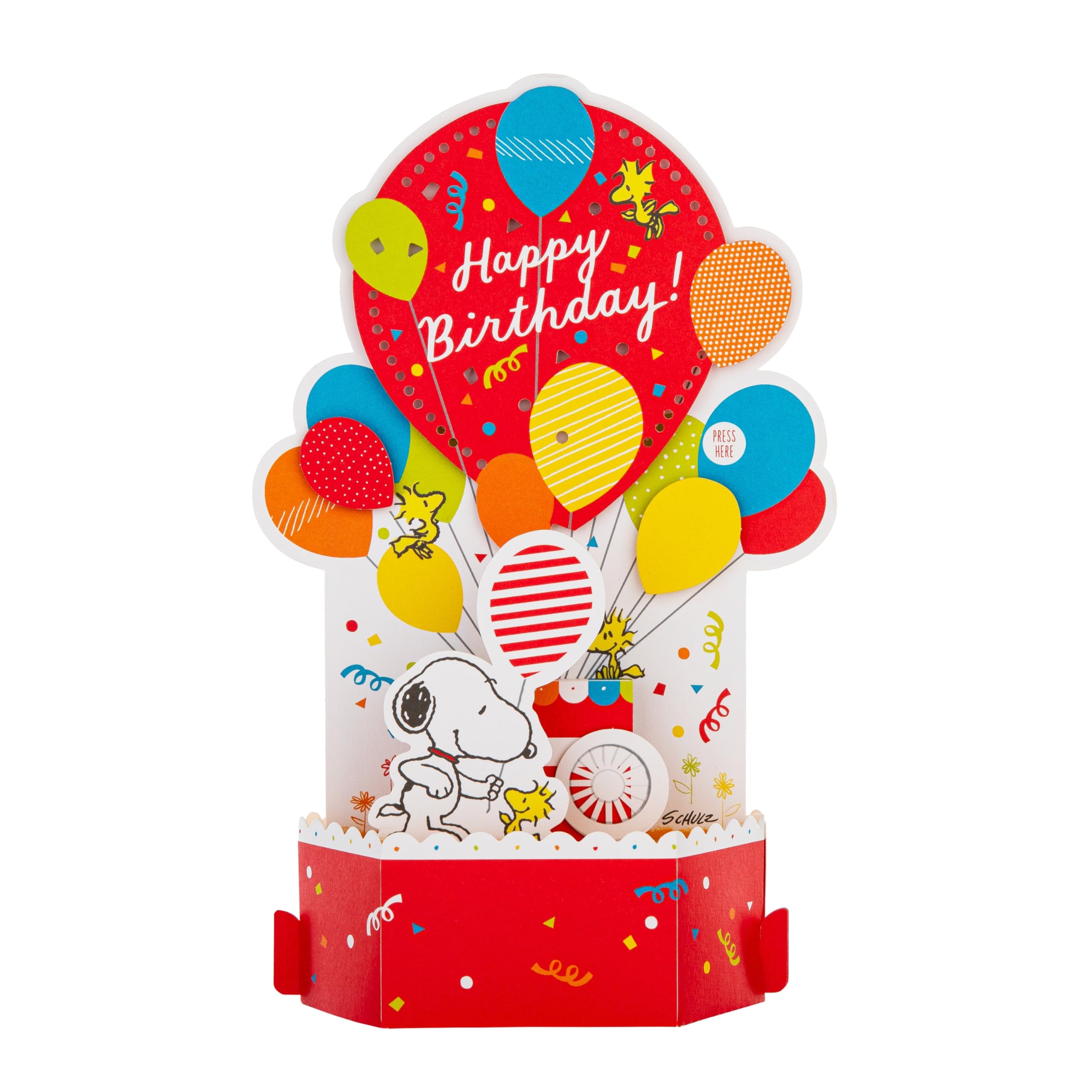 Hallmark Musical, Light Up 3D & Pop Up Birthday Card, Snoopy & Woodstock, Peanuts Comics, Red