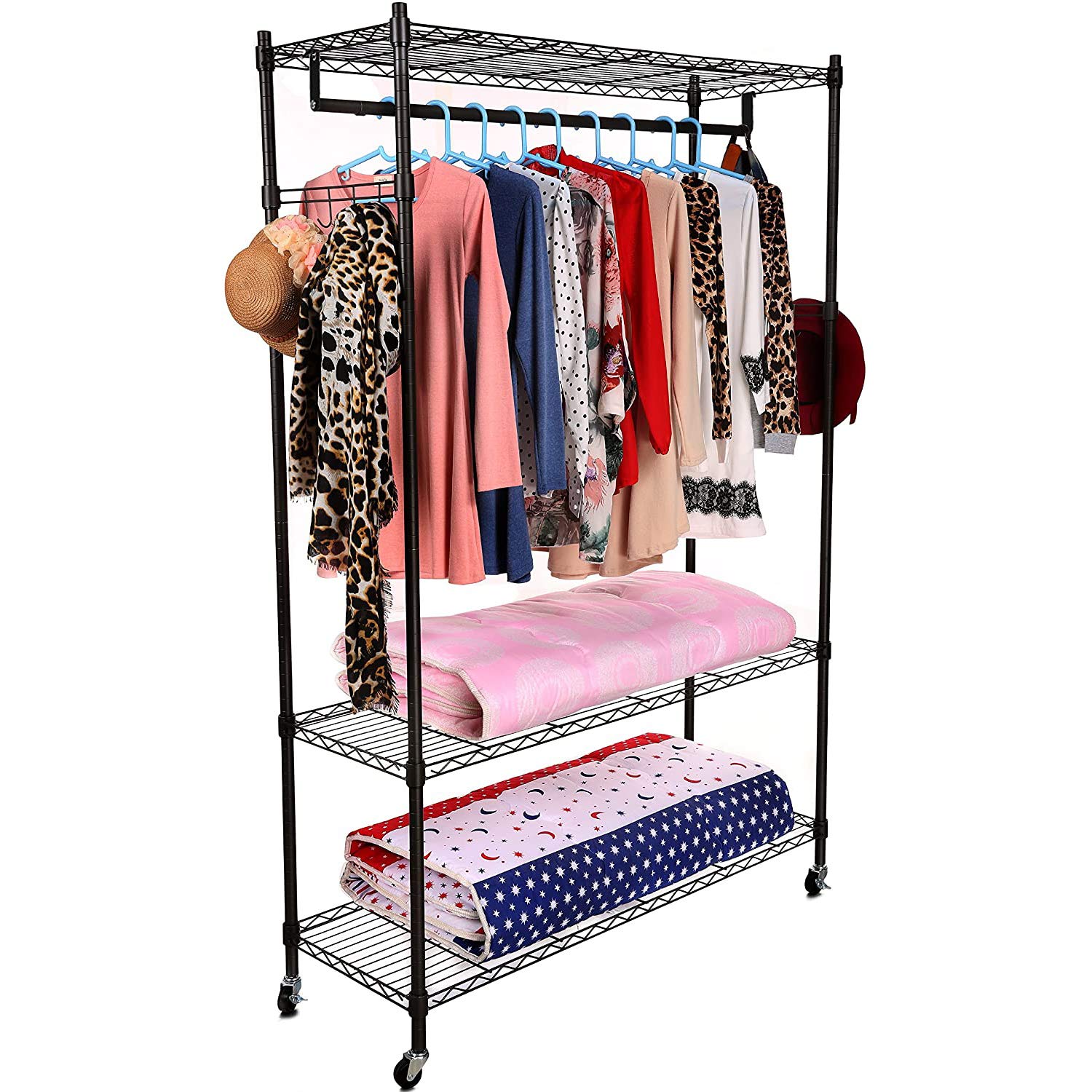 Buy Homdox Garment Rack with 3 Tier Wire Adjustable Shelves, Rolling