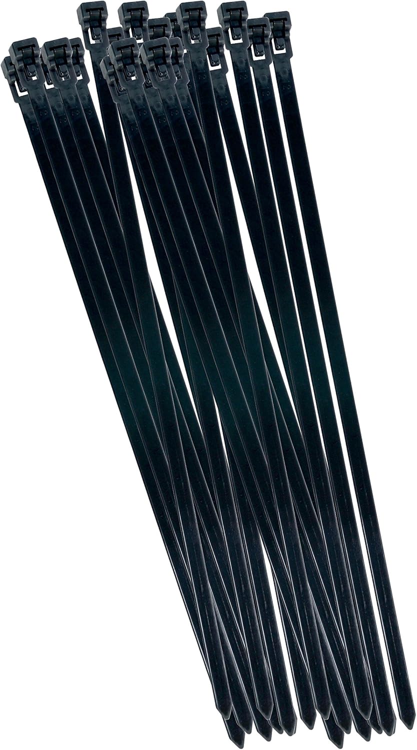 CON:P B20452 Reusable Cable Ties, Black, 7.5 x 300 mm, Set of 50 Pieces