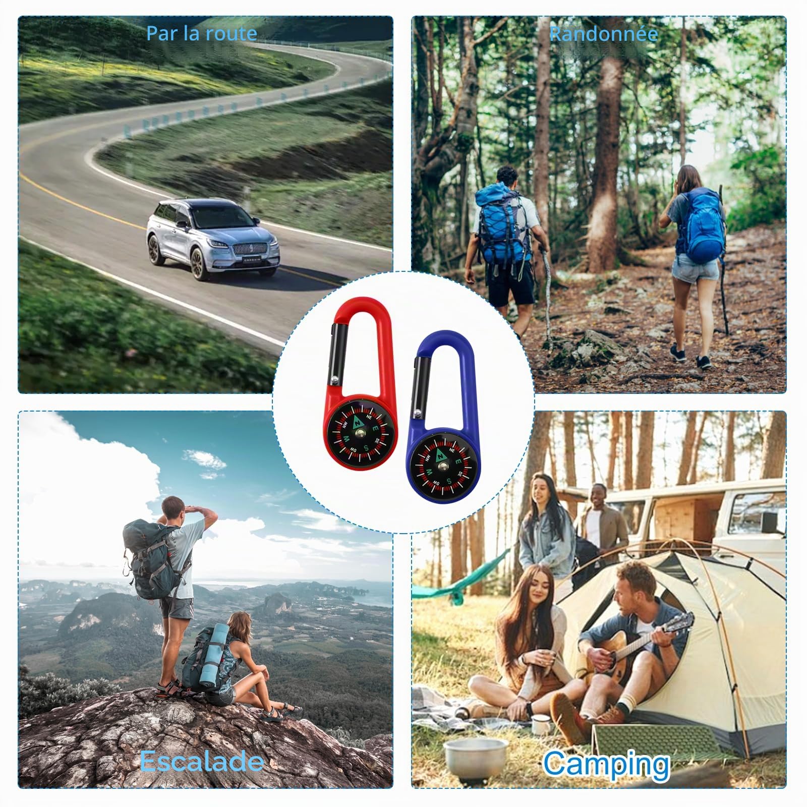 10 Pièces Boussole de Camping Colorée,Boussole Randonnée,Boussole Enfant,Multicolore Boussoles Randonnée,Mousqueton Multifonction avec boussole,Mini boussole pour l'extérieur, Le Camping, Les Urgences