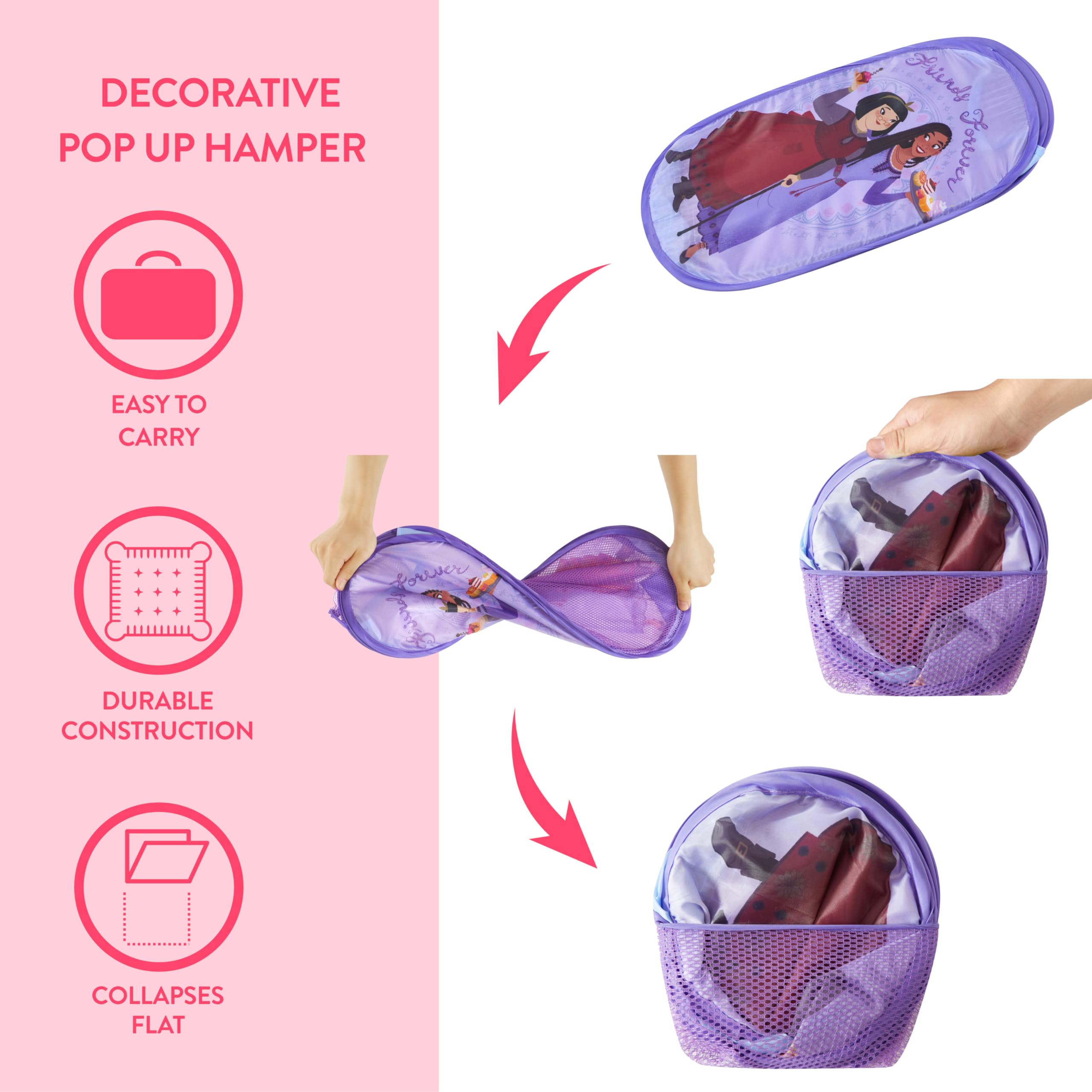 Disney Wish Panier pop-up avec poignées de transport durables, 53,3 x 34,8 x 34,8 cm (H x l x L)