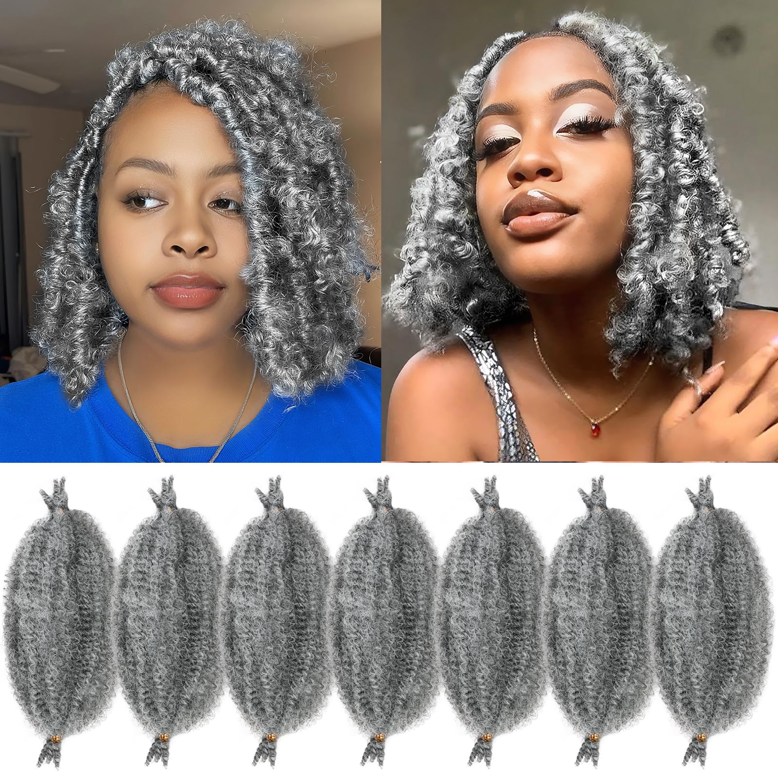 Marley Hair 10 Inch 7 Packs Grey Marley Twist Braiding Hair for Soft Faux Locs Crochet Hair Pre Separated Springy Afro Twist Hair Cuban Twist Hair Pre