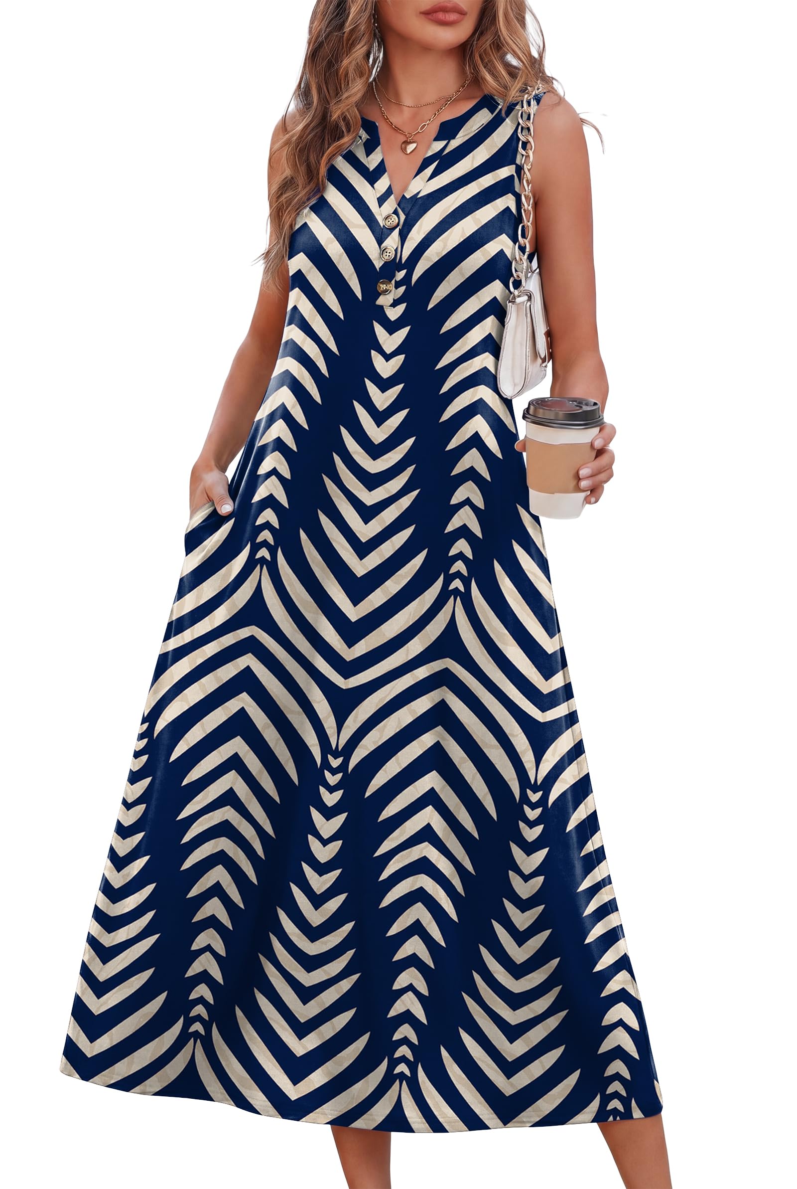 50% Off OFEEFAN Summer Midi Dress with Pockets