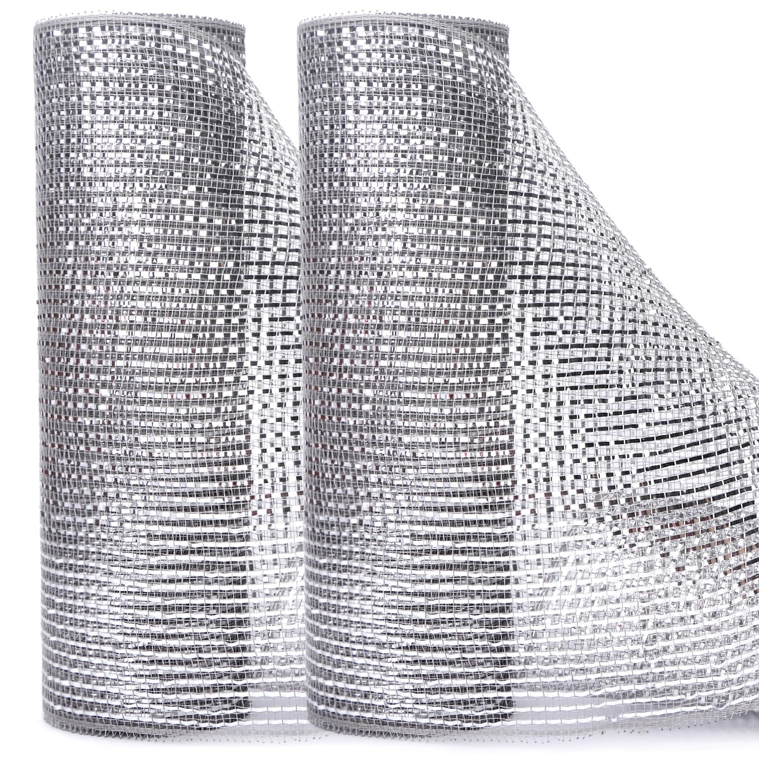 Ribbli 2 Rolls Silver Grey Metallic Mesh Ribbon Silver Deluxe Foil Christmas Ribbon for Christmas Tree Wreath Swags Wedding Garland 10 inch x 30 feet(10Yard) Per Roll