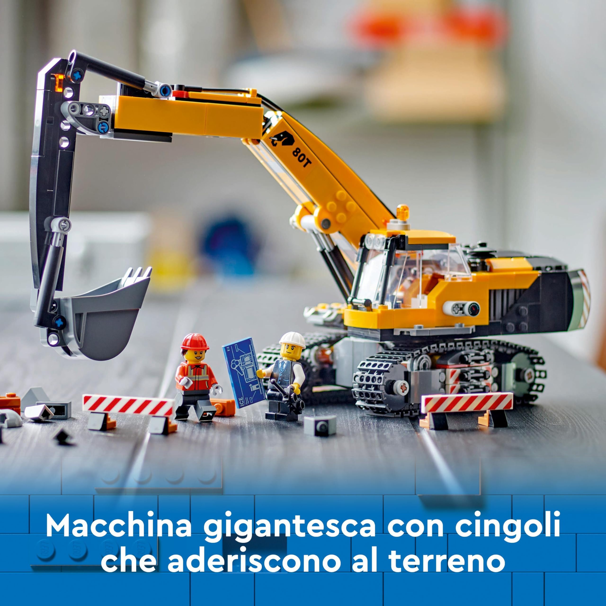 LEGO City Escavatore da Cantiere Giallo, Giochi Creativi per Bambini e Bambine da 8 Anni, Veicolo Giocattolo da Cantiere con Funzioni Reali e 3 Minifigure (Operaio, Operatore e Architetto) 60420