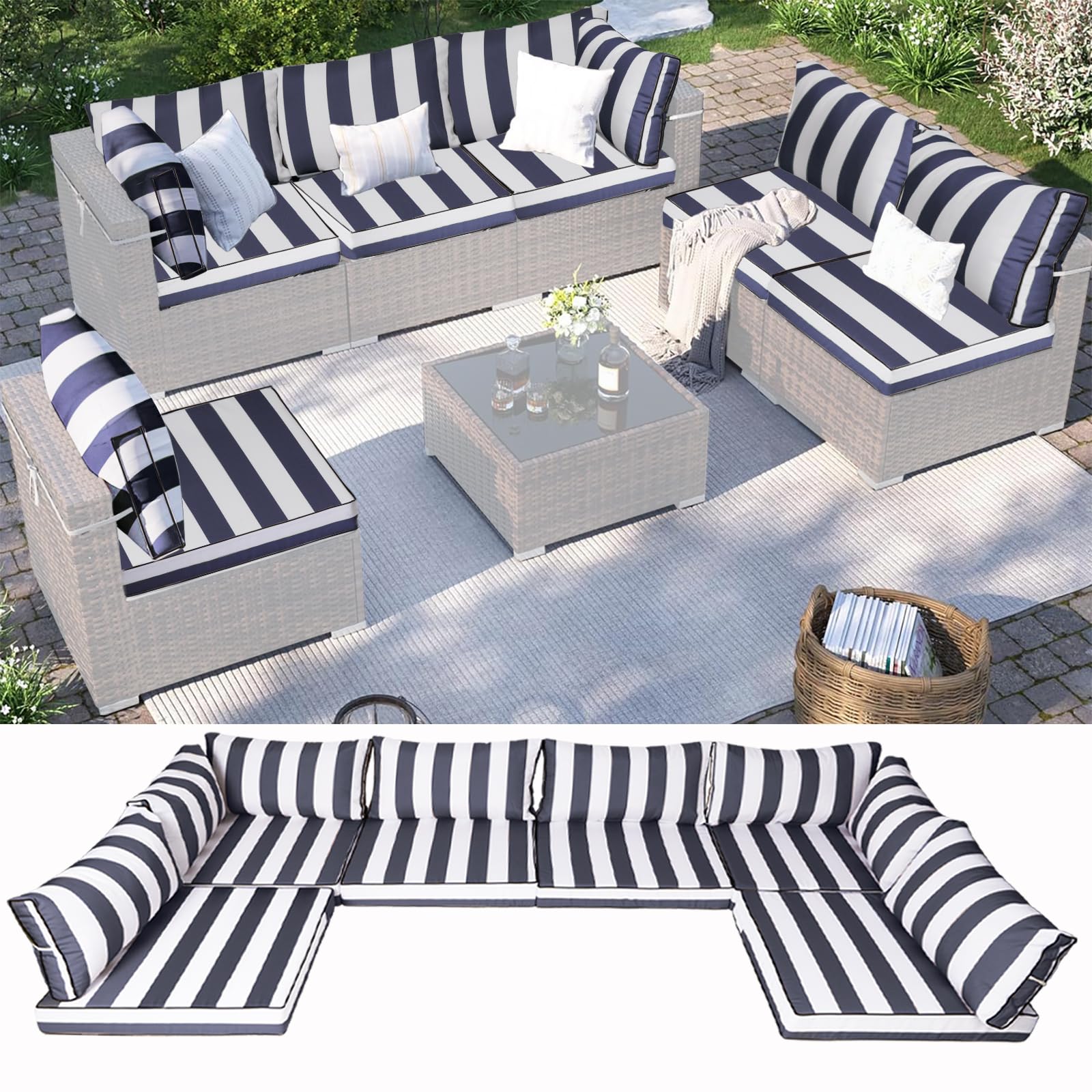 RUFXIEZW Lot De 14 Coussins Sectionnels D'extérieur Imperméables En Mousse Haute Densité De 10,2 Cm Pour Canapé Sectionnel En Rotin Et Osier 6 Places (rouge