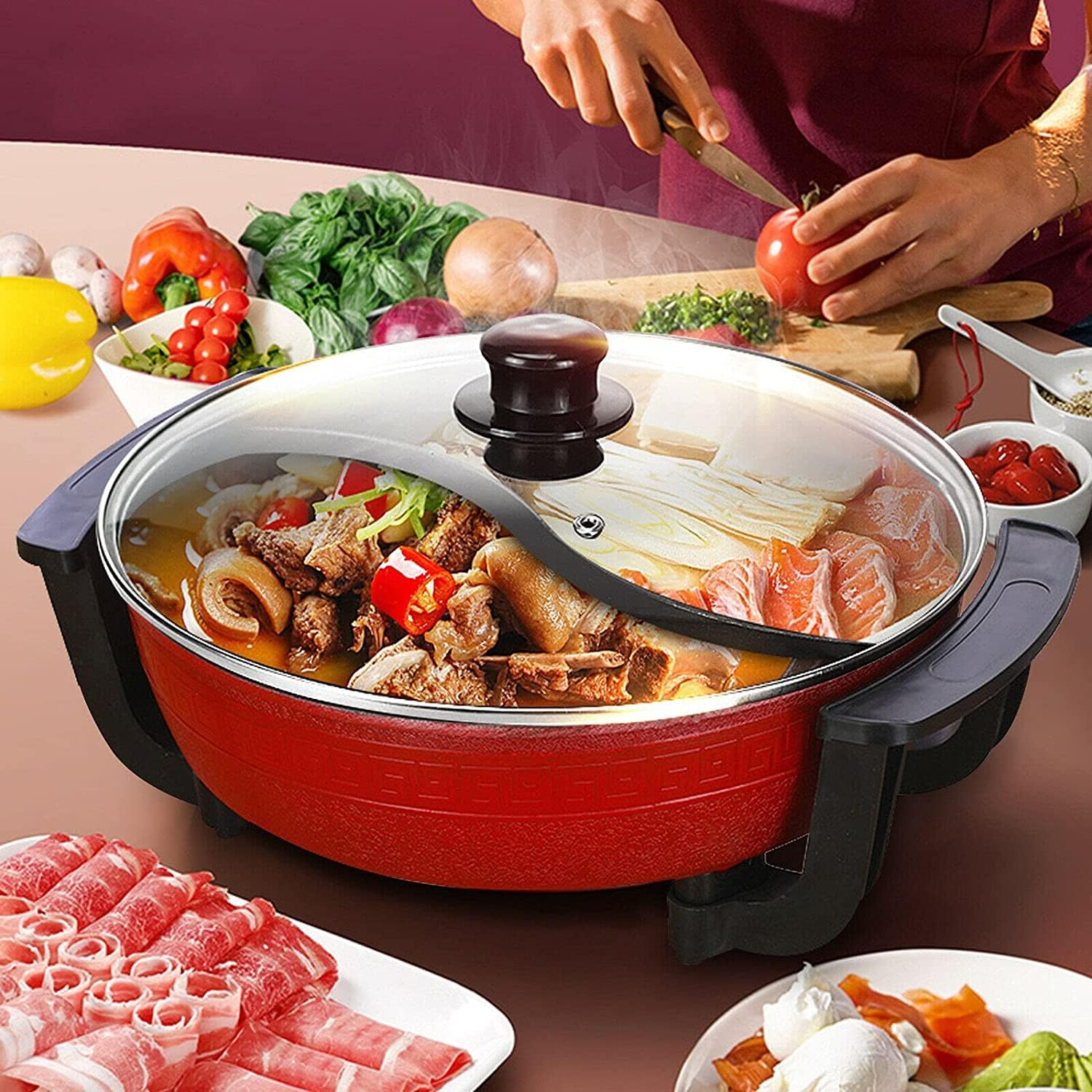 Pentola elettrica Hot Pot, pentola shabu shabu, fornello Elettrico da 1300 W 6 L / 38 cm