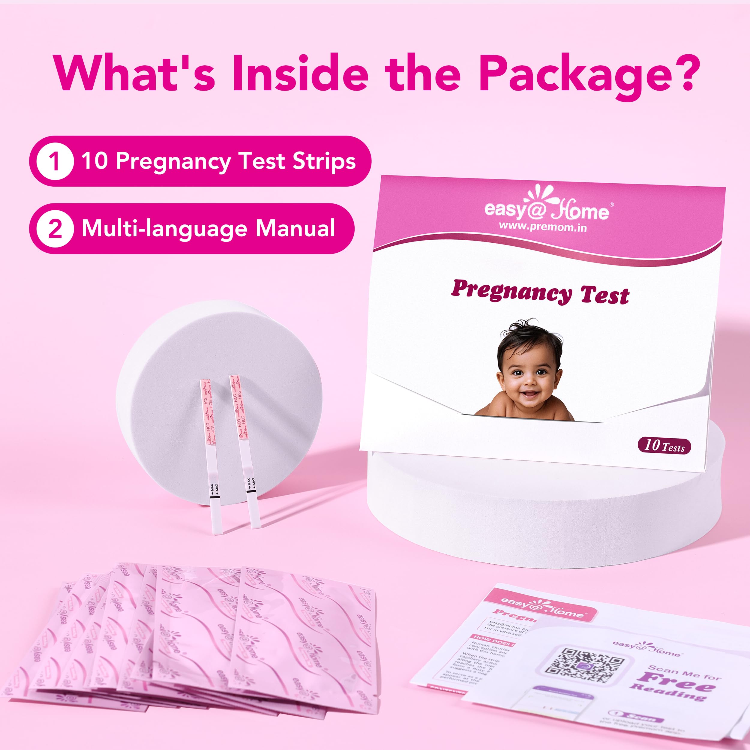 Easy@Home Pregnancy Test Kit: 10 Pack Early HCG Detection Test for Women - Sensitive Urine Strips for Home Pregnancy Testing - Fast Results in 5 Mins - Easy to Track with Premom App Support - Image 8 thumbnail
