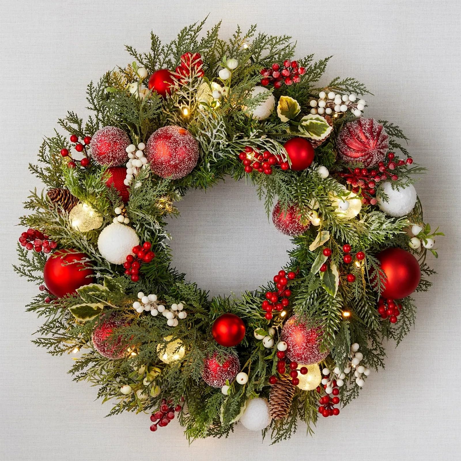 Couronne de Noël pour porte d'entrée à piles 60 cm pour résoudre le manque de lumière dehors
