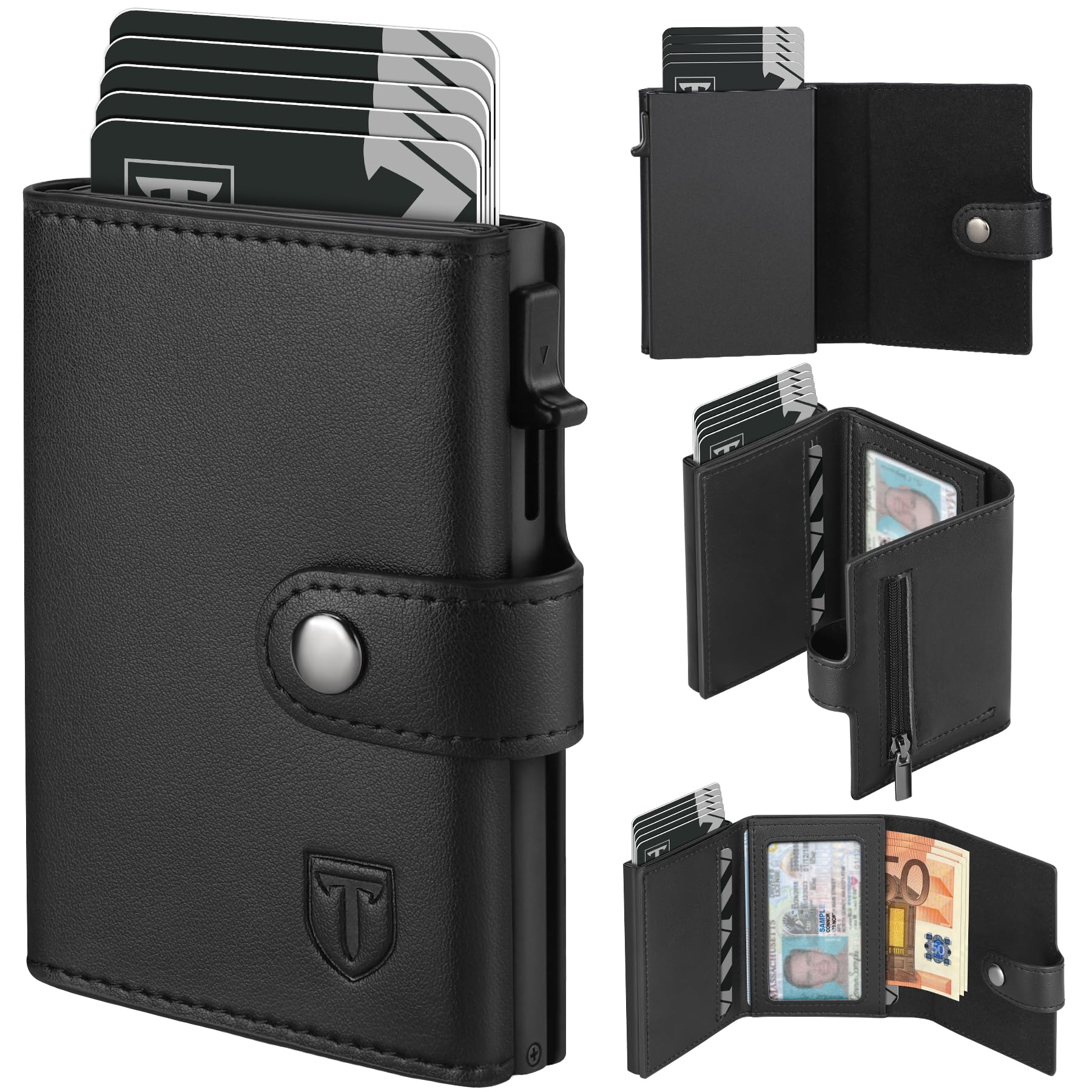 Portafoglio Uomo RFID Bloccante Pelle Sintetica, Portafoglio Uomo Slim con Porta Carte di Credito, Scomparto Banconote, Tasca Monete & Finestra ID - Idea Regalo di San Valentino per Lui