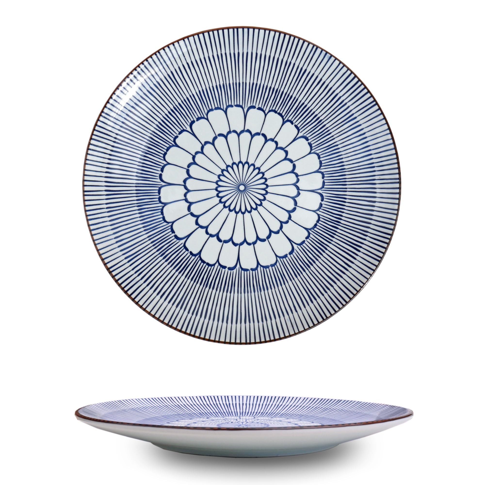 26cm Dinner Plates Set 4 Llano Mandala Blue, Tableware Porcelain 4-Piece 10 inches Large Main Course Plate Dinner Serving Dishes Sets, Dishwasher and Microwave Safe (Llano Mandala)