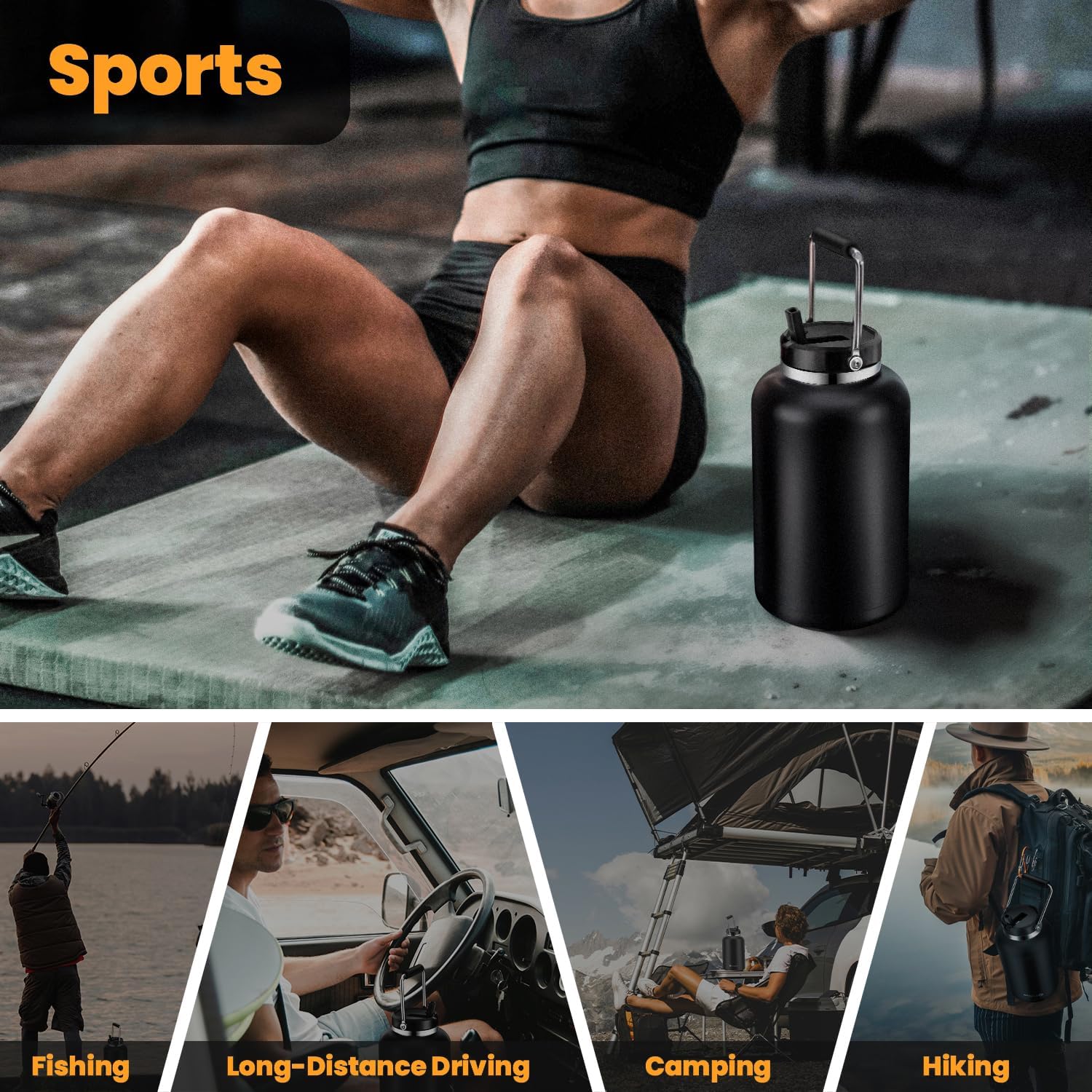 128 oz Insulated Water Jug with Straw Lid and Handle, One Gallon Stainless Steel Double Vacuum Water Bottle for Hot & Cold Drinks - Sweat Proof, Great for Travel, Hiking, Camping - Olive Green - Image 6