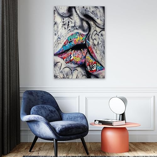 RileyCraftley Banksy Lips - Lienzo decorativo para pared, arte pop inspirado en graffiti con palabras coloridas, decoración de estilo urbano urbano