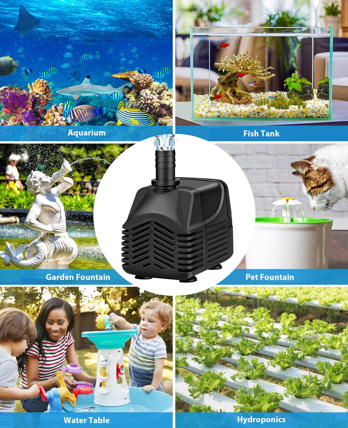 MOSFiATA Pompe à Eau Immergée 25W, 1500 L/H Pompe Aquarium Ultra Silencieuse Pompe Submersible pour Aquarium, Petites Fontaine de Jardin avec 2 Buses 1,5M Tuyau