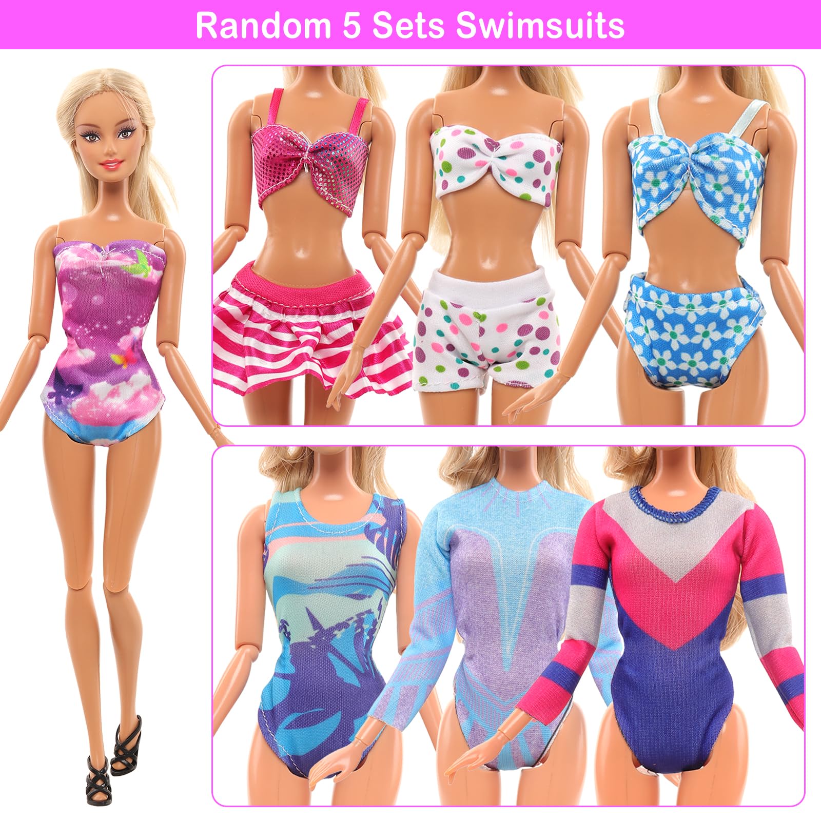 Miunana 26 Pezzi Per 11.5 Pollici 30 CM Bambola: 5 Costumi Da Bagno + Pijama + 8 PCS Scarpe + 4 PCS Occhiali Da Sole + Circolo Di Nuoto + 6 Accessori (NON INCLUDE BAMBOLA)