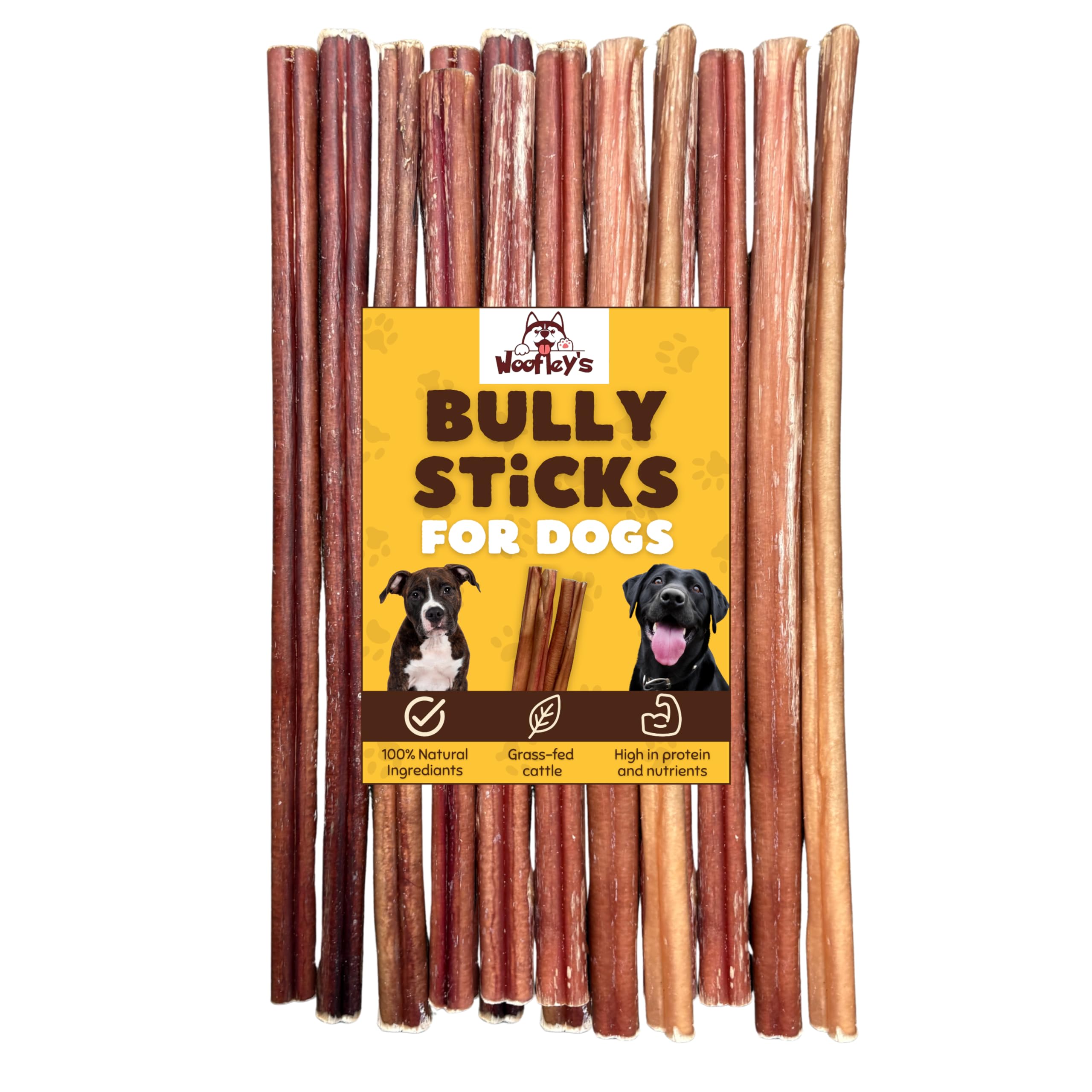 Woofley's 12 Inch Bully Sticks for Small Dogs - (15 Count) - Bully Sticks for Dogs - Long Lasting Dog Chews
