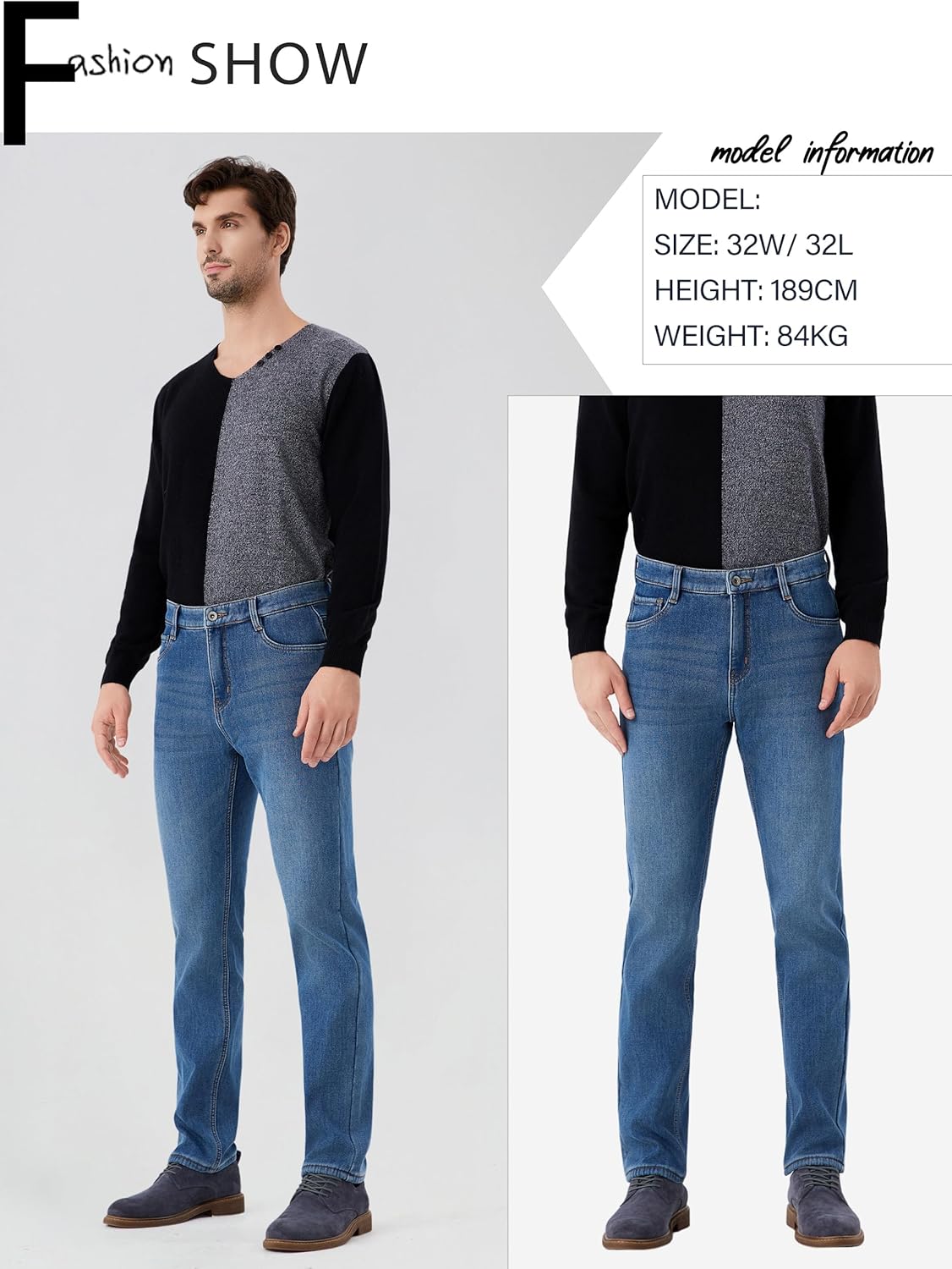 Thermal Stretch Jeans for Men Fleece Lined Winter Pants Regular Fit Business Casual - Image 5