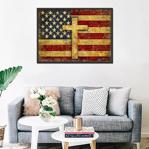 Miniatura 2 de Rompecabezas vintage de la bandera estadounidense de 1000 piezas para adultos, rompecabezas de Cruz cristiana de Estados Unidos para desafiantes