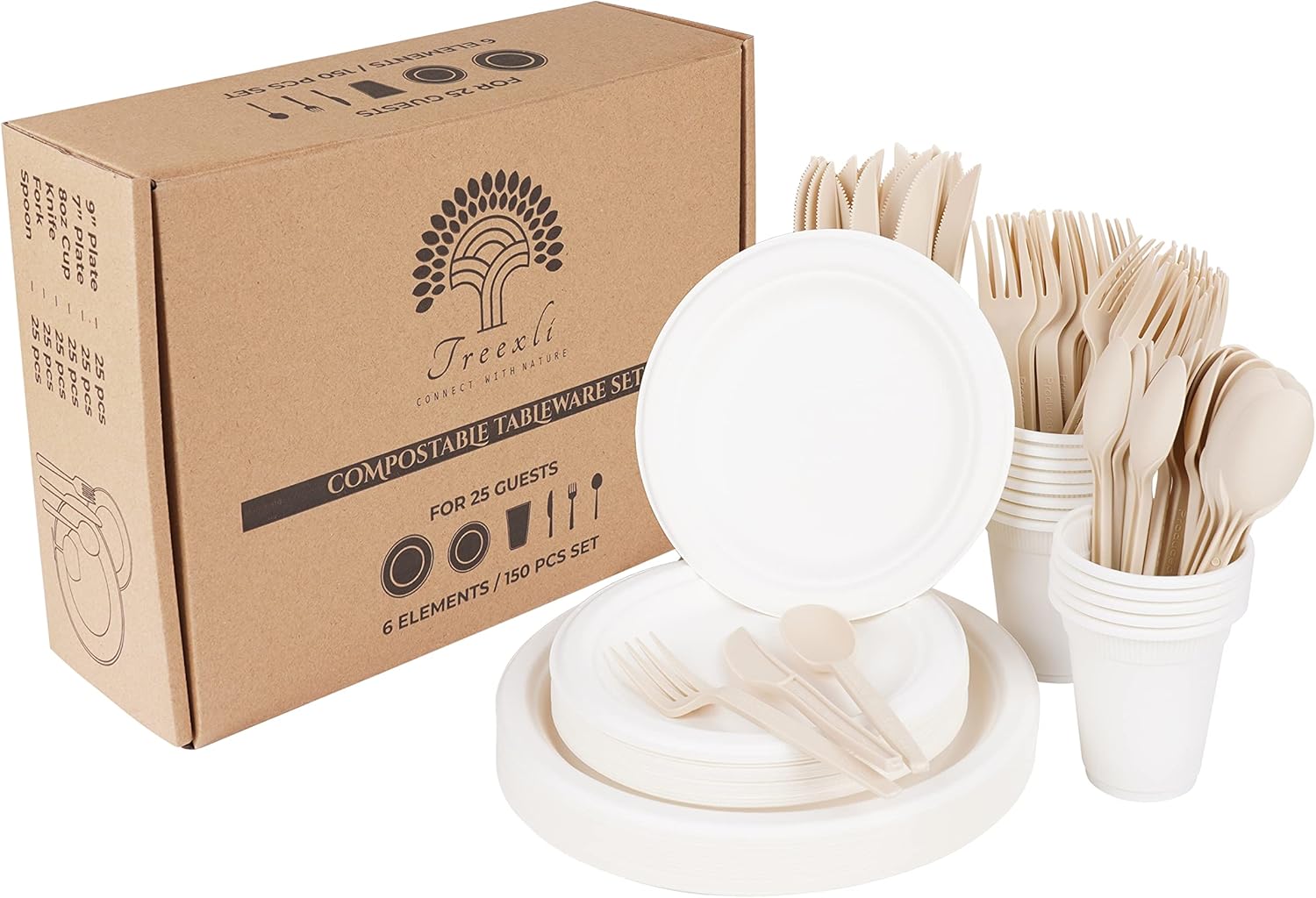 Treexli Compostable Paper Plates, EcoFriendly Disposable