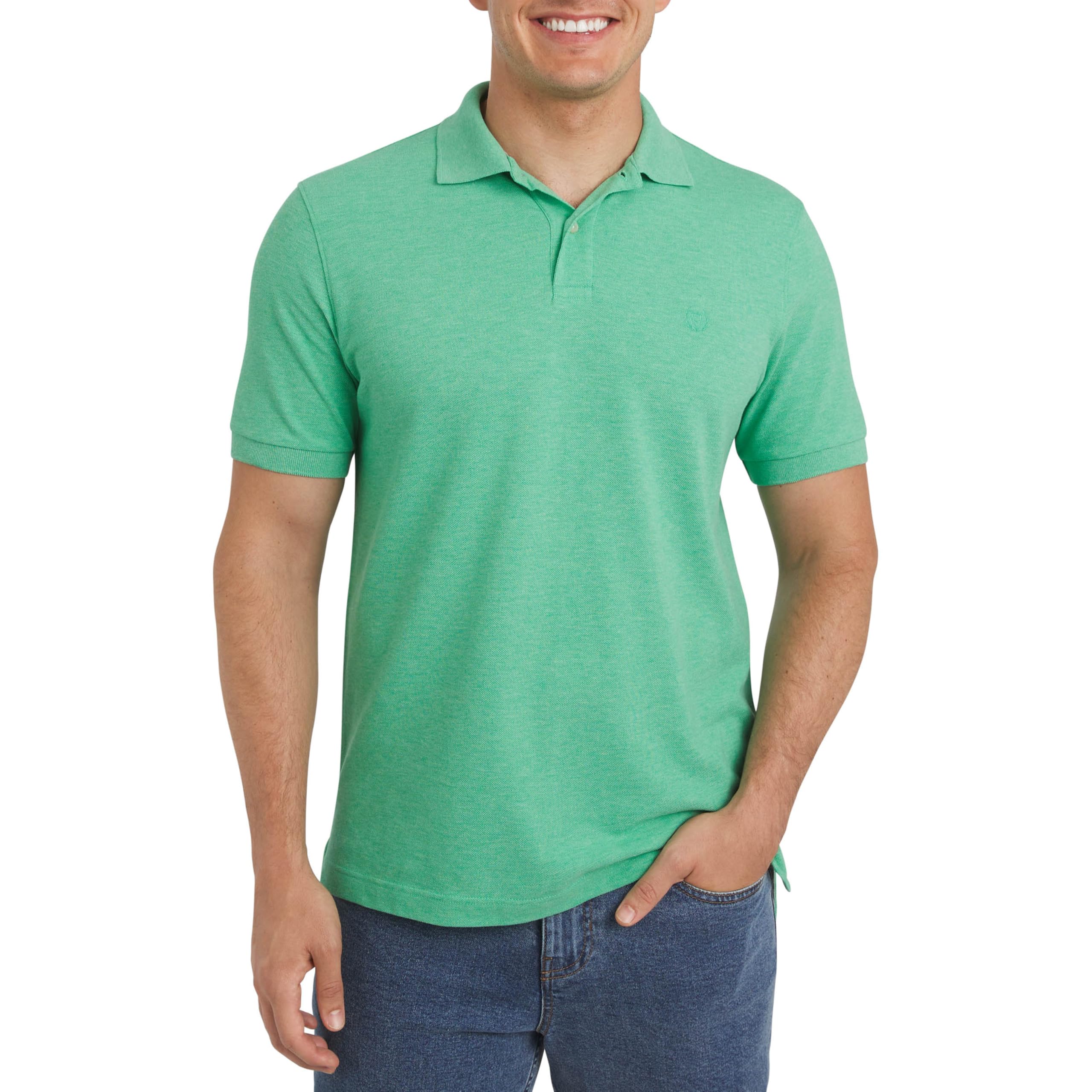 Chaps Men's Everyday Casual Classic Fit Stretch Pique Polo Shirt (S-2XL), Jade, S