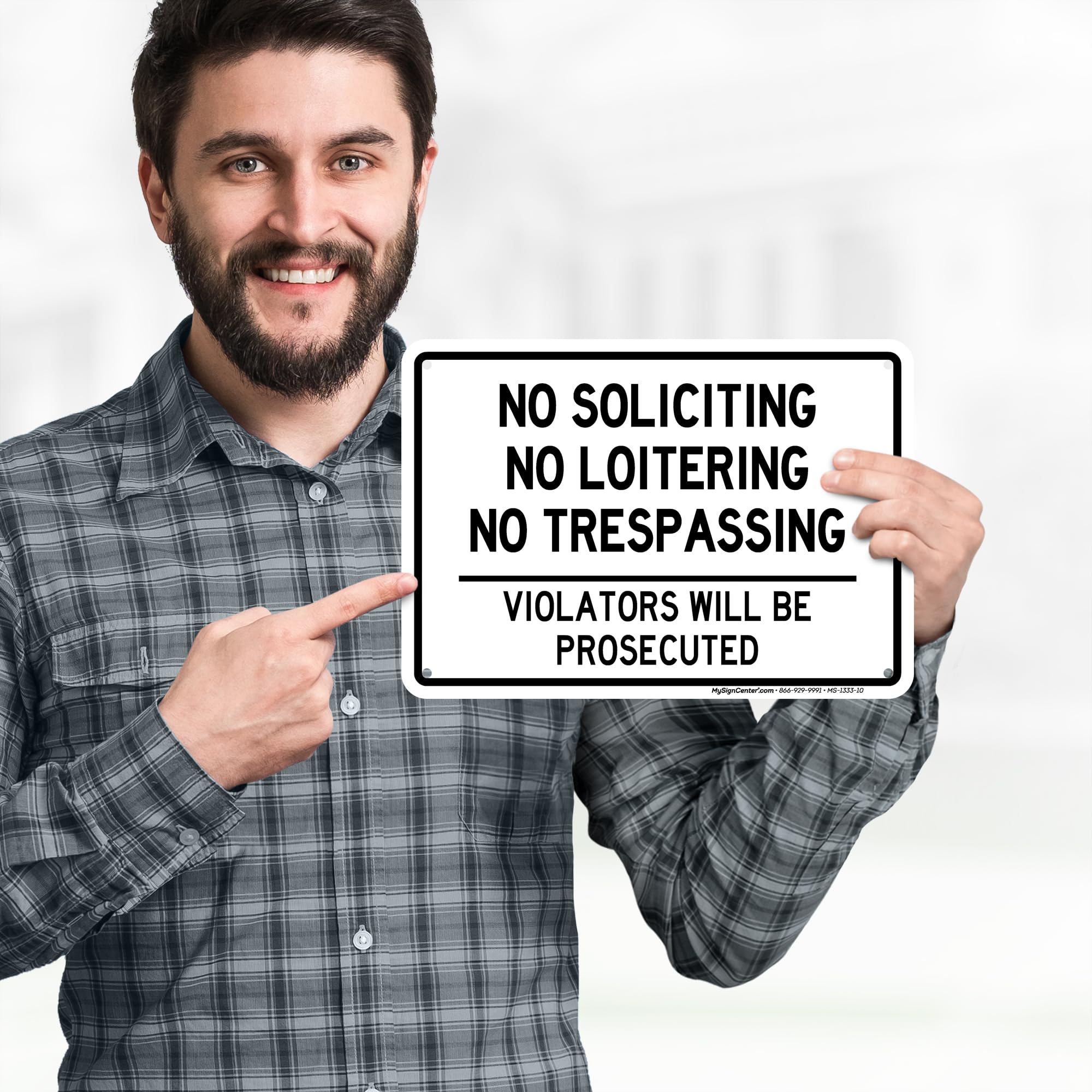 No Soliciting, No Loitering, No Trespassing, Violators Will Be Prosecuted Sign, 7x10 Inches, Rust Free .040 Aluminum, Fade Resistant, Made in USA by My Sign Center