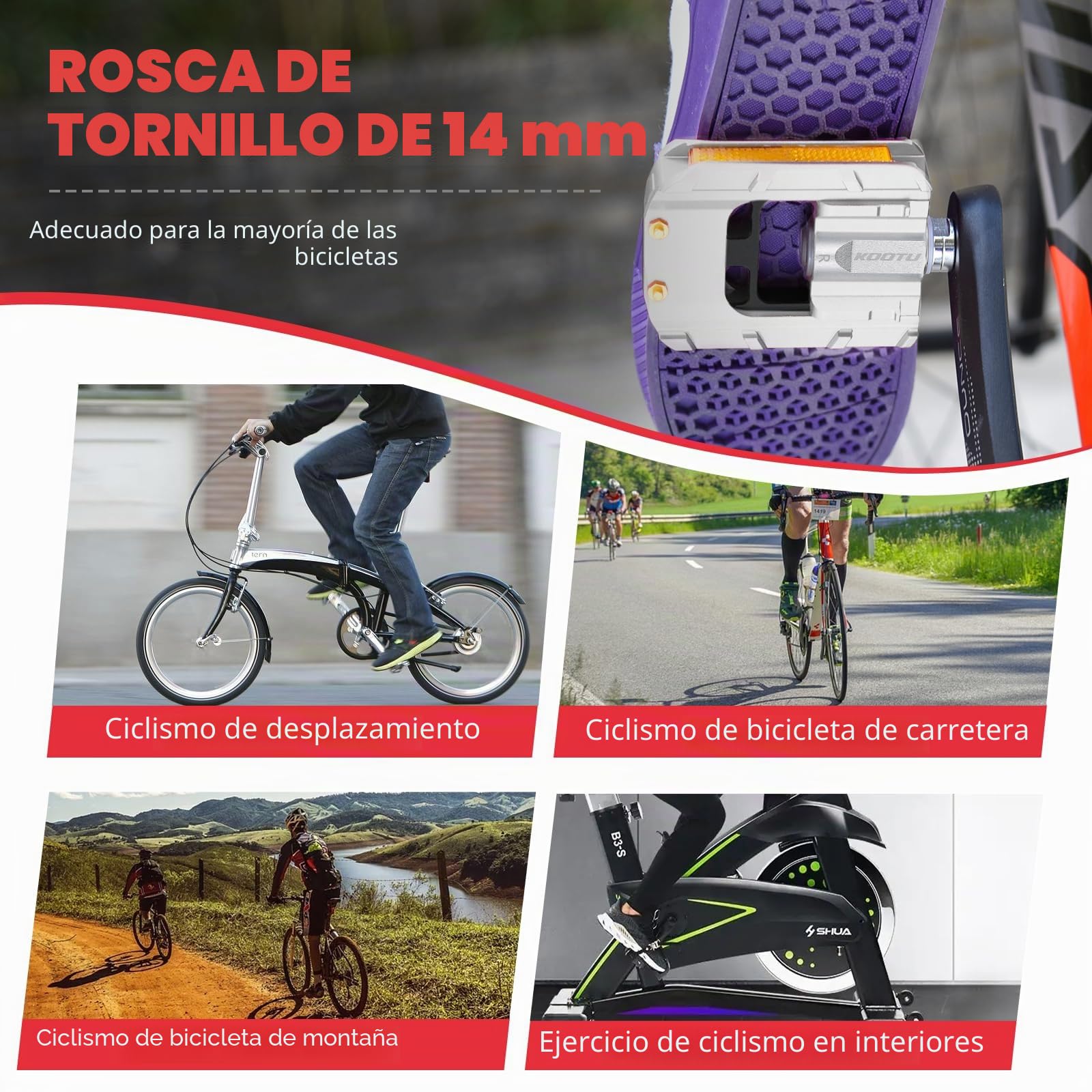 KOOTU Pedal Plegables Bicicleta Pedales Plegables MTB Pedal de Aleación de Aluminio Accesorios de Bicicleta de Montaña Pedal Plegable Pieza de Ciclismo