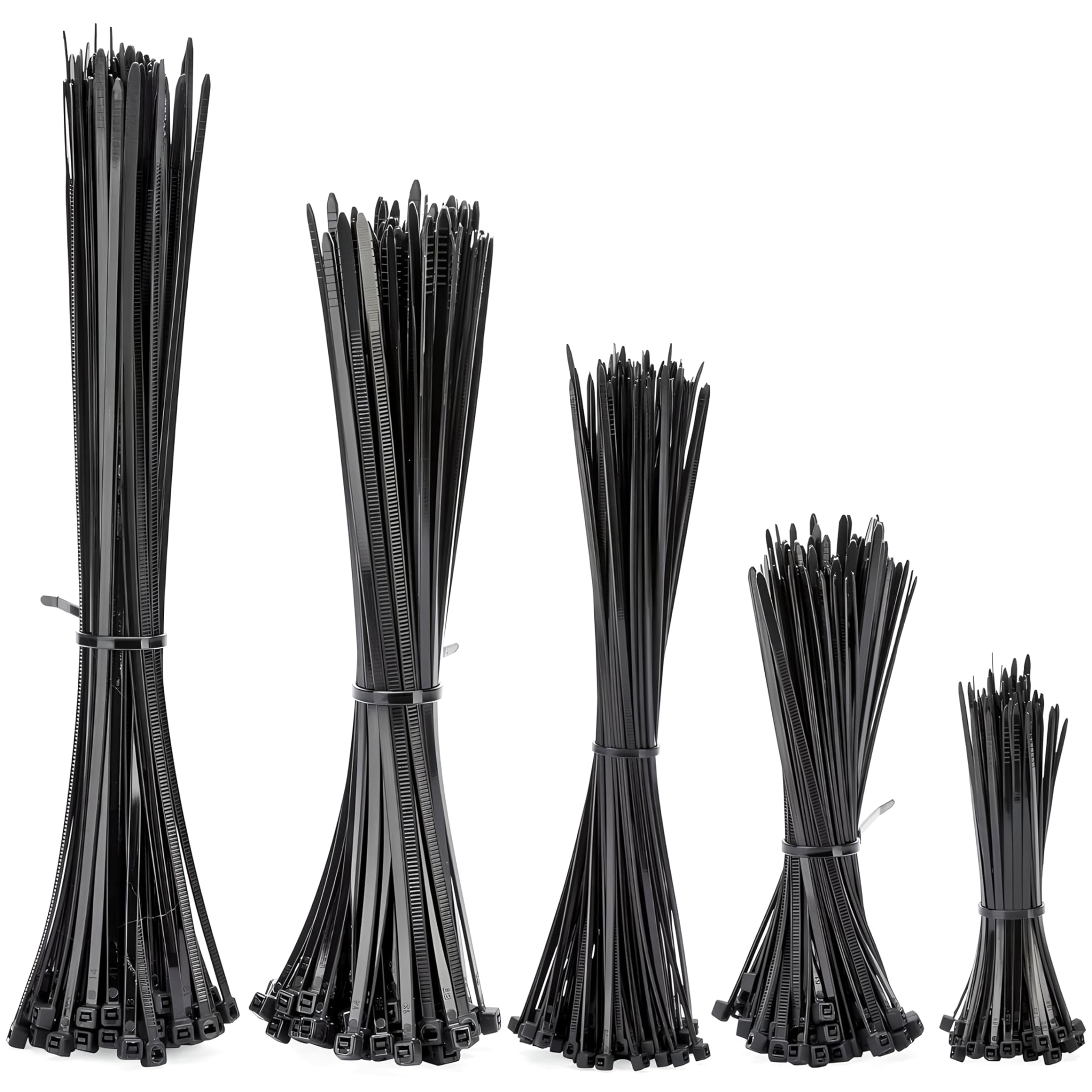 CREATISMO Plastic Cable Ties Black 200 Pcs Black Zip Ties Heavy Duty, Small Cable Tie Wraps for Garden, Office, Home, Assorted Cable Ties in Sizes 100mm, 150mm, 200mm, 250mm, 300mm (40 of Each)