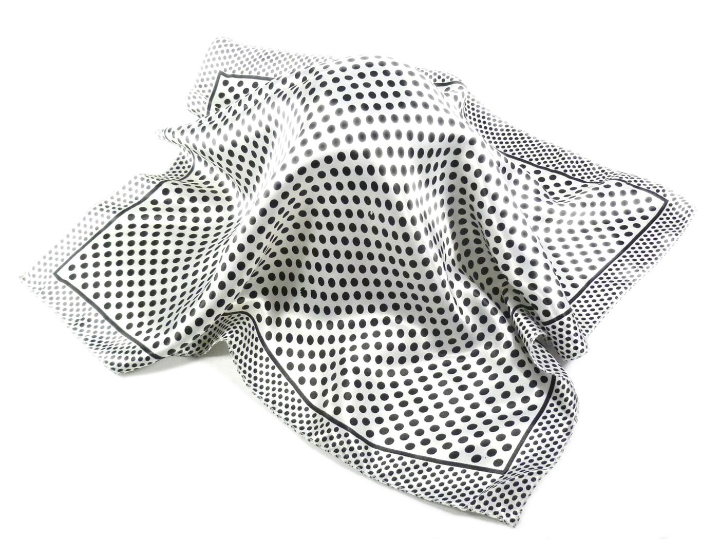 Satin neck scarf in White and Black Spots/Polka Dot - 50cm square