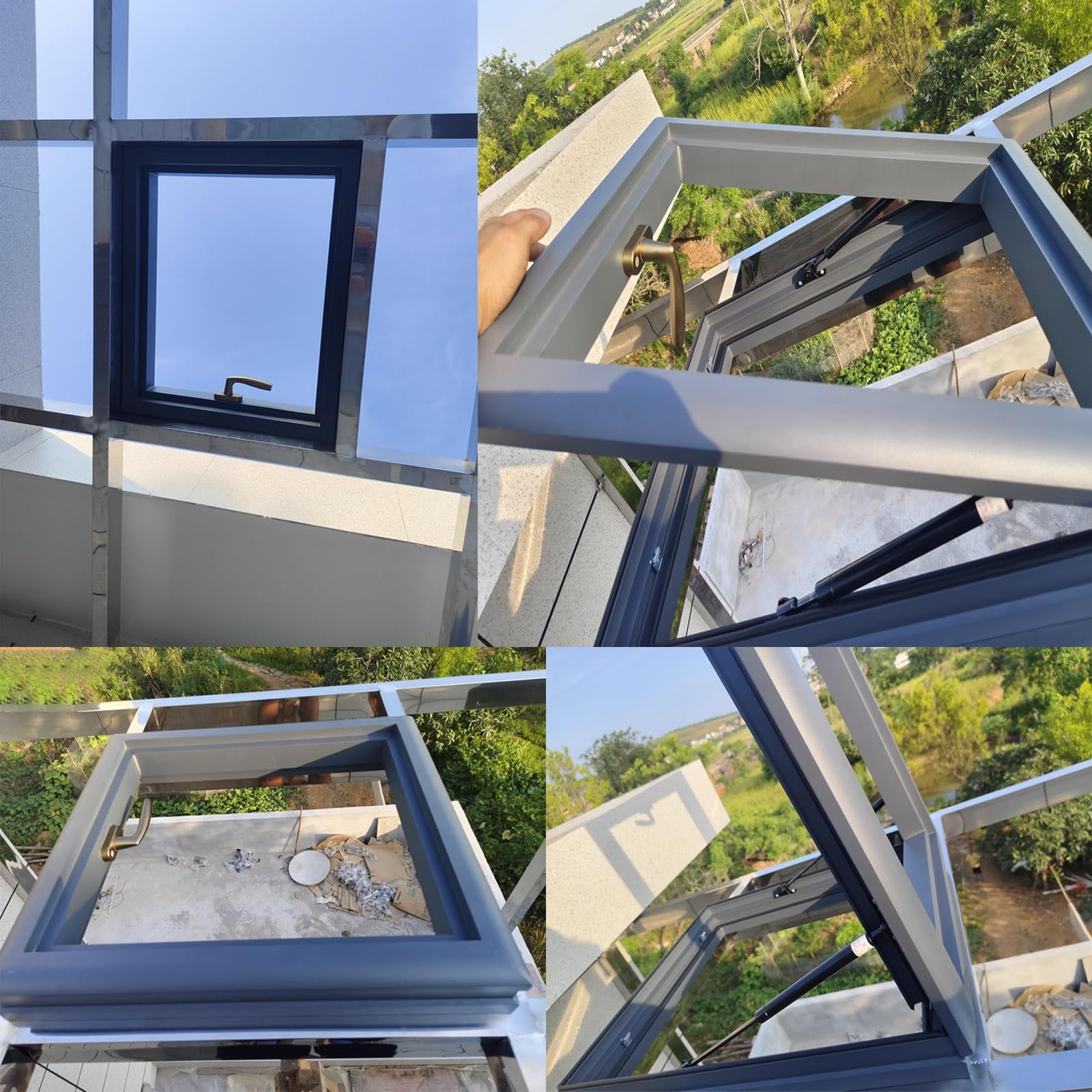 Fenêtre d'éclairage de ventilation en alliage d'aluminium, trappe d'entretien du cadre de toit extérieur, couverture de lucarne de toit de maison avec verre, couvercle de trappe de fenêtre de sous-sol
