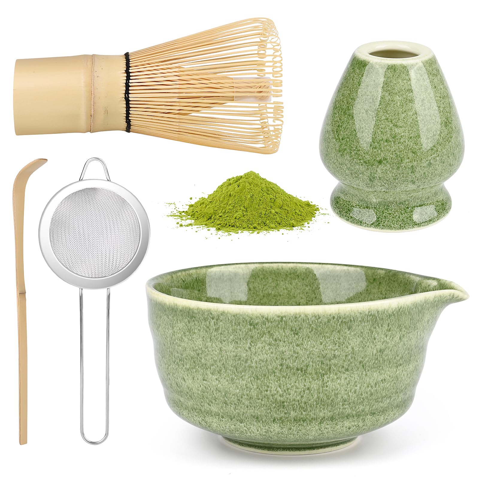 5 Pezzi Matcha Kit, set da tè Matcha, elegante set di Frusta Matcha, Ciotola Matcha, Supporto Chasen, Cucchiaio di Matcha, Setaccio Di Matcha, per La Casa, l'Ufficio e la Sala da Tè (D)