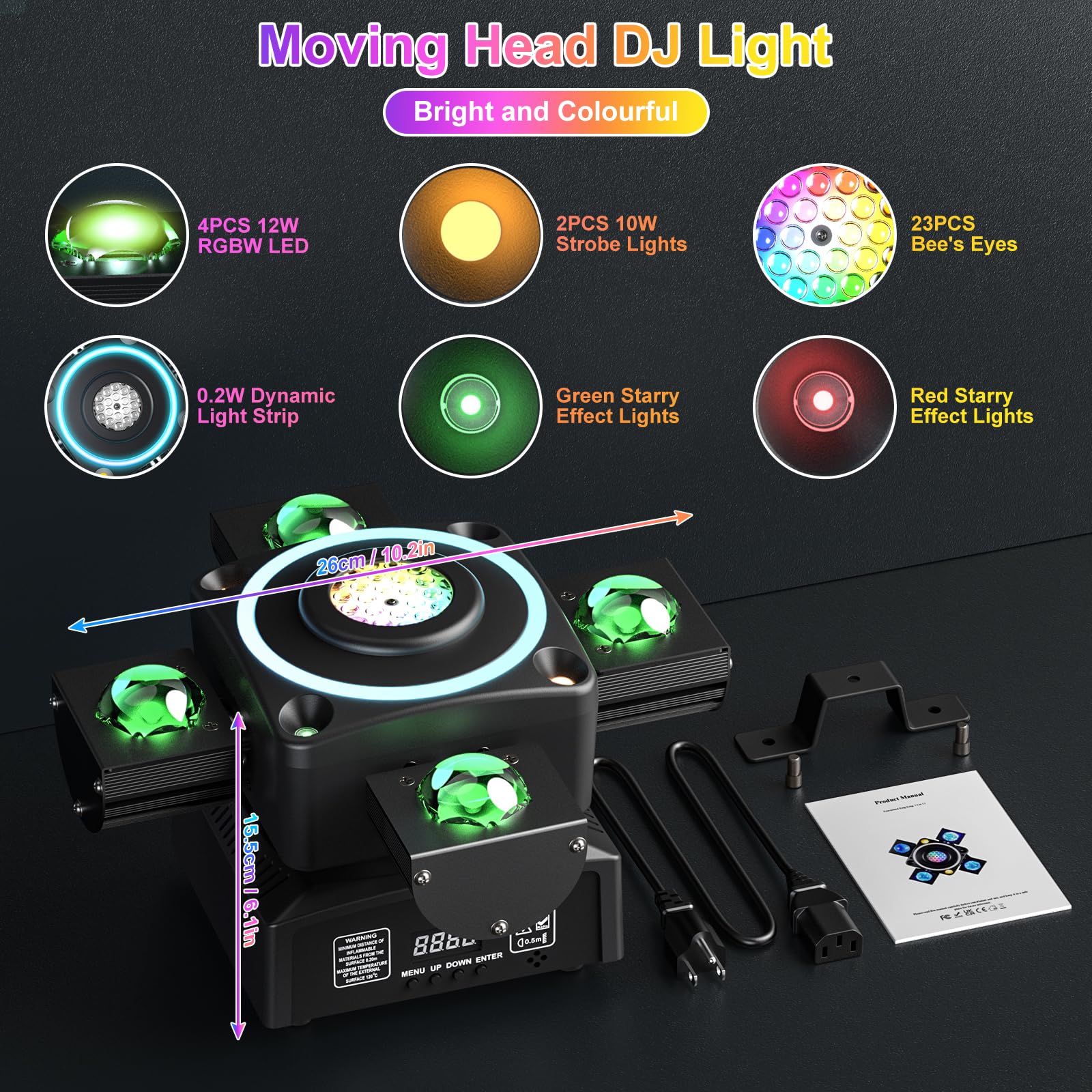 120W Testa mobile LED 4 bracci Fascio di luce da palco/lavaggio/zoom/effetto luce con illuminazione DJ mista attivata dal suono controllata da DMX per feste di matrimonio, discoteca, KTV, club