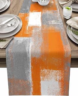 Fall Table Runner 90 Inches Long Thanksgiving Orange and Gray Farmhouse Grey Modern Art Non-Slip Dinner Runners for Dining Table Oil Painting Kitchen Parties Banquet