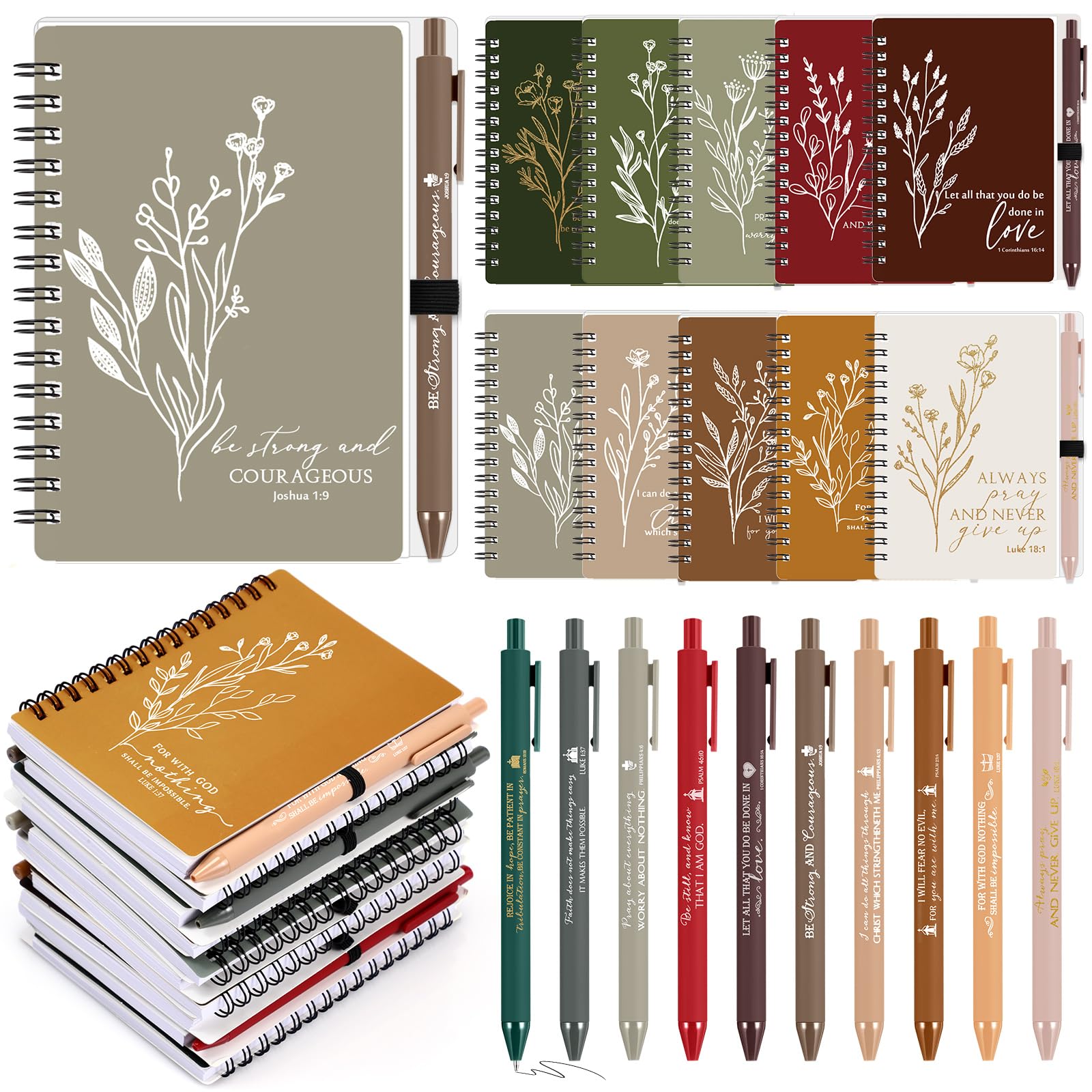 Kosiz 30 Sets Christian Gifts Bulk for Women Back to School Bible Set Religious A6 Spiral Notebook Journaling Study Supplies Scripture Notepad Ballpoint Pen for Church Sunday School (Joyous Colors)